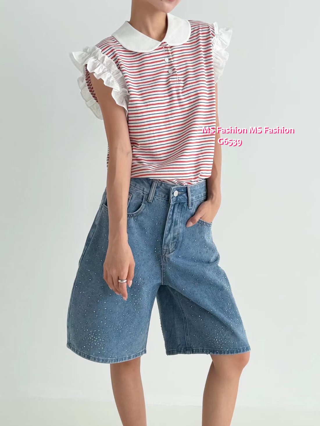 G6539 橫間ruffle袖top