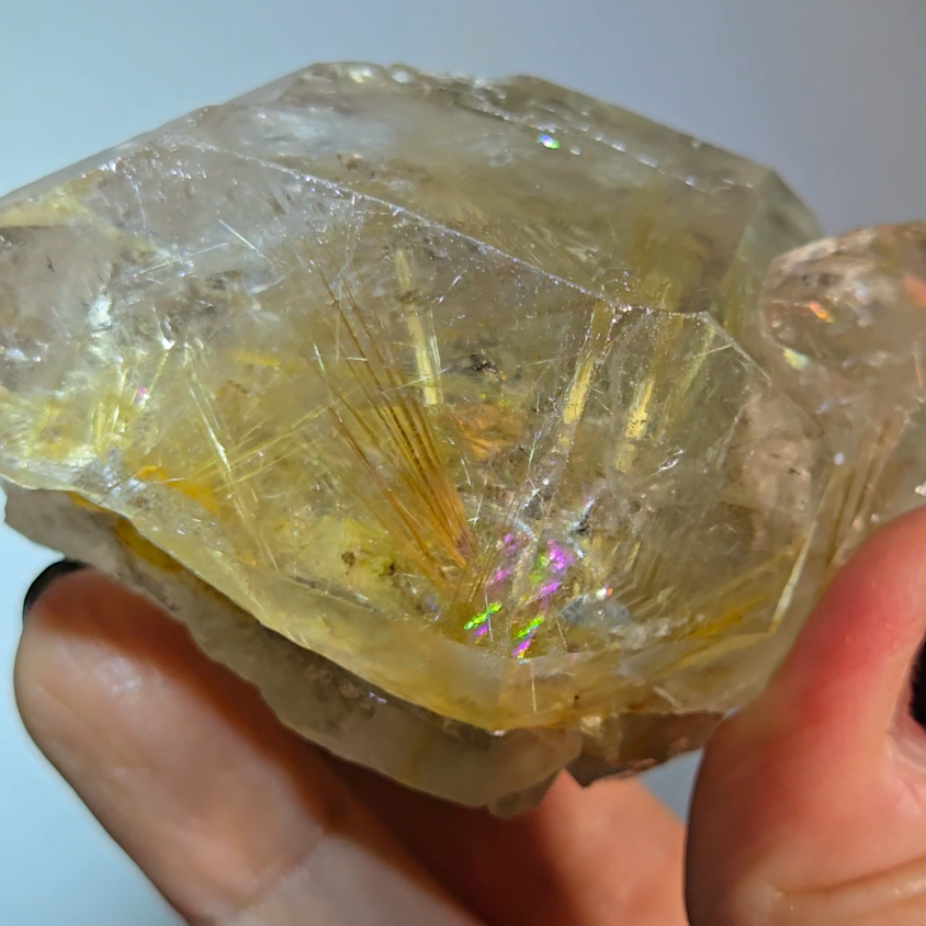 Golden starburst rutiles on black hematite in quartz - RT1429