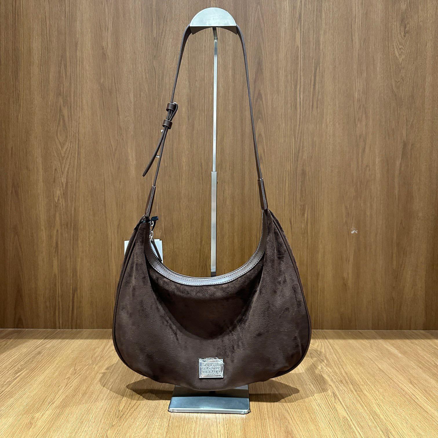 Marithe Classic Logo Round Suede Shoulder Bag