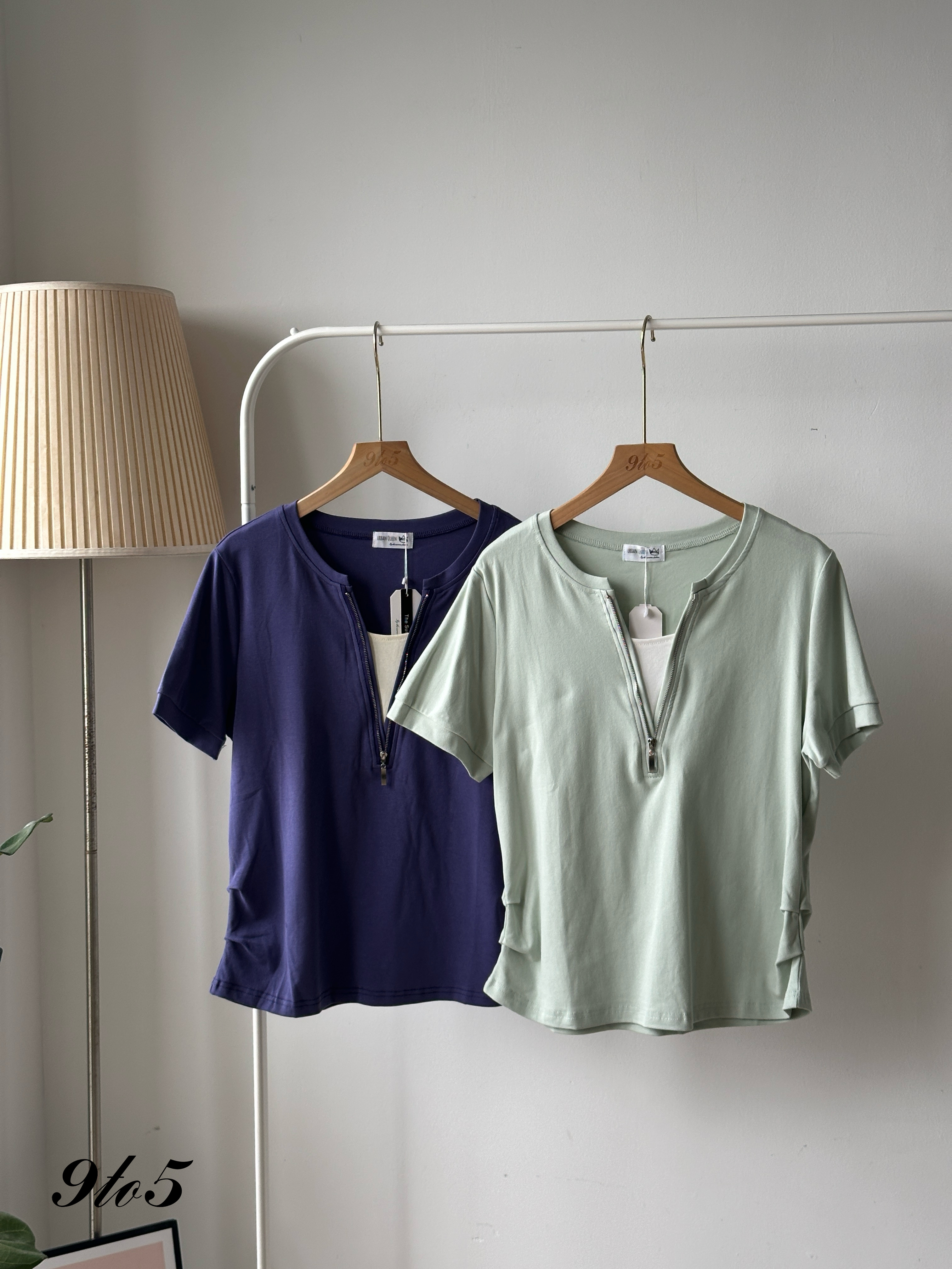 T4063 Fake Two-Piece Zip Top - 5 Colors 