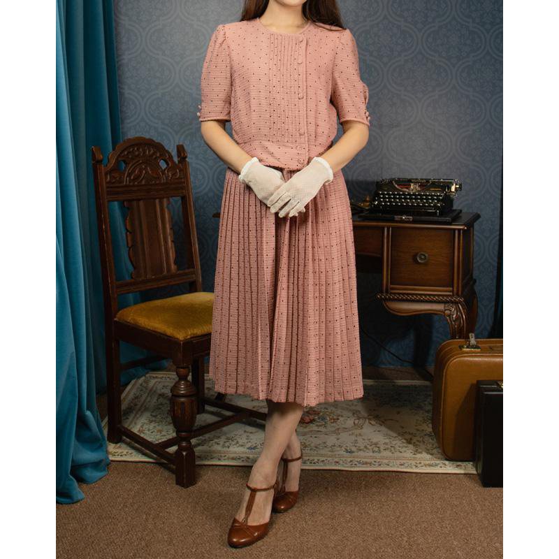 C.a.1980s Dusty Pink x Dotty Pattern Faux Twin Set (BF246)