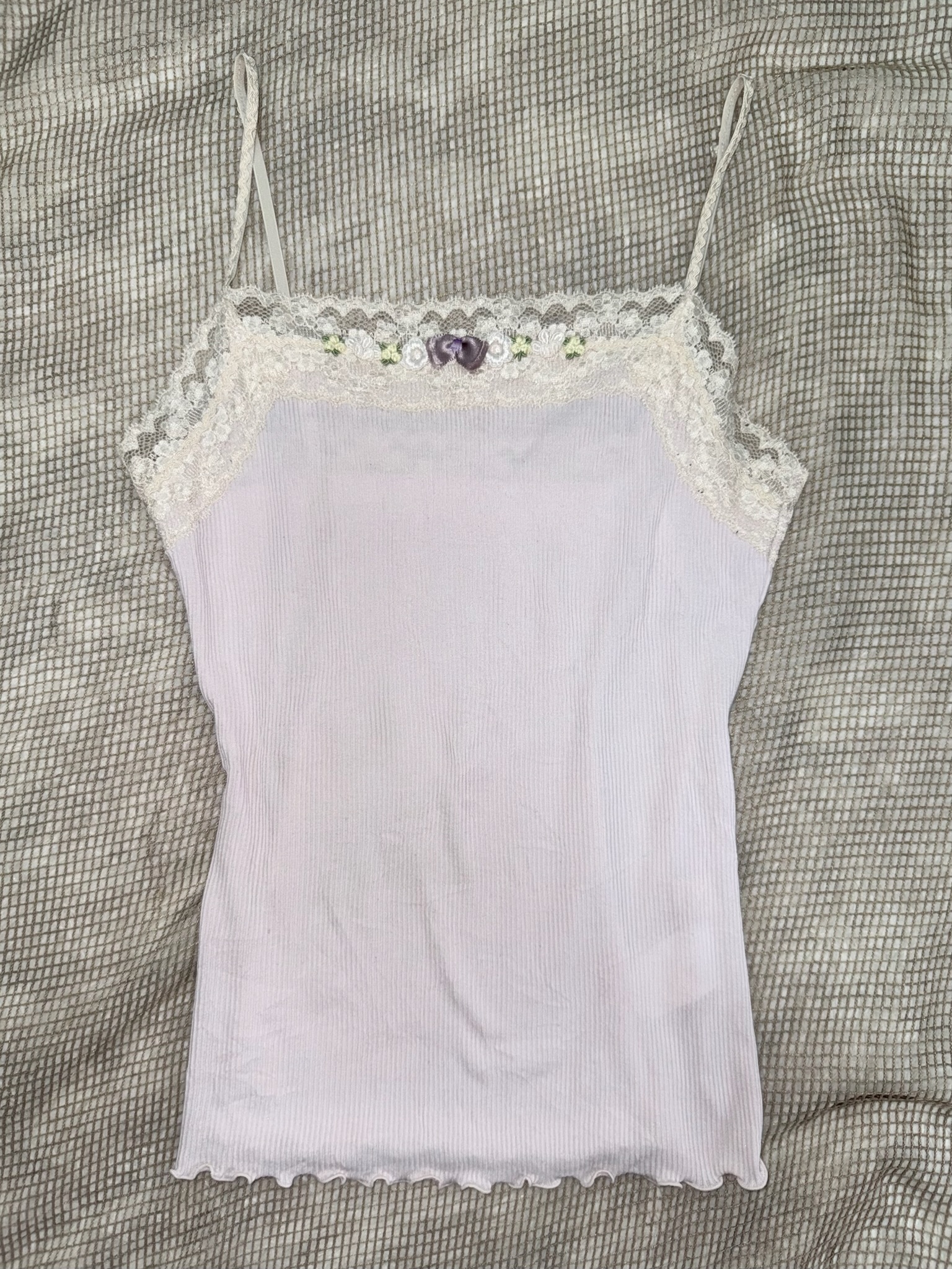 Pastel Lavender Ribbed Lace Bow Camisole