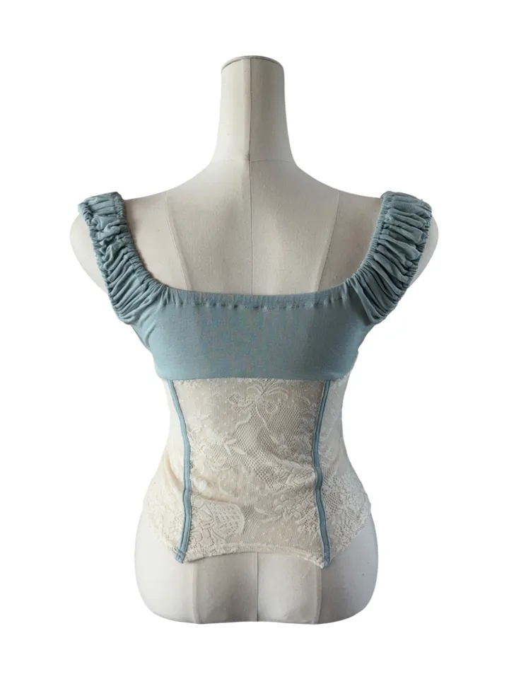 Ruched Sheer Lace Panel Corset Top