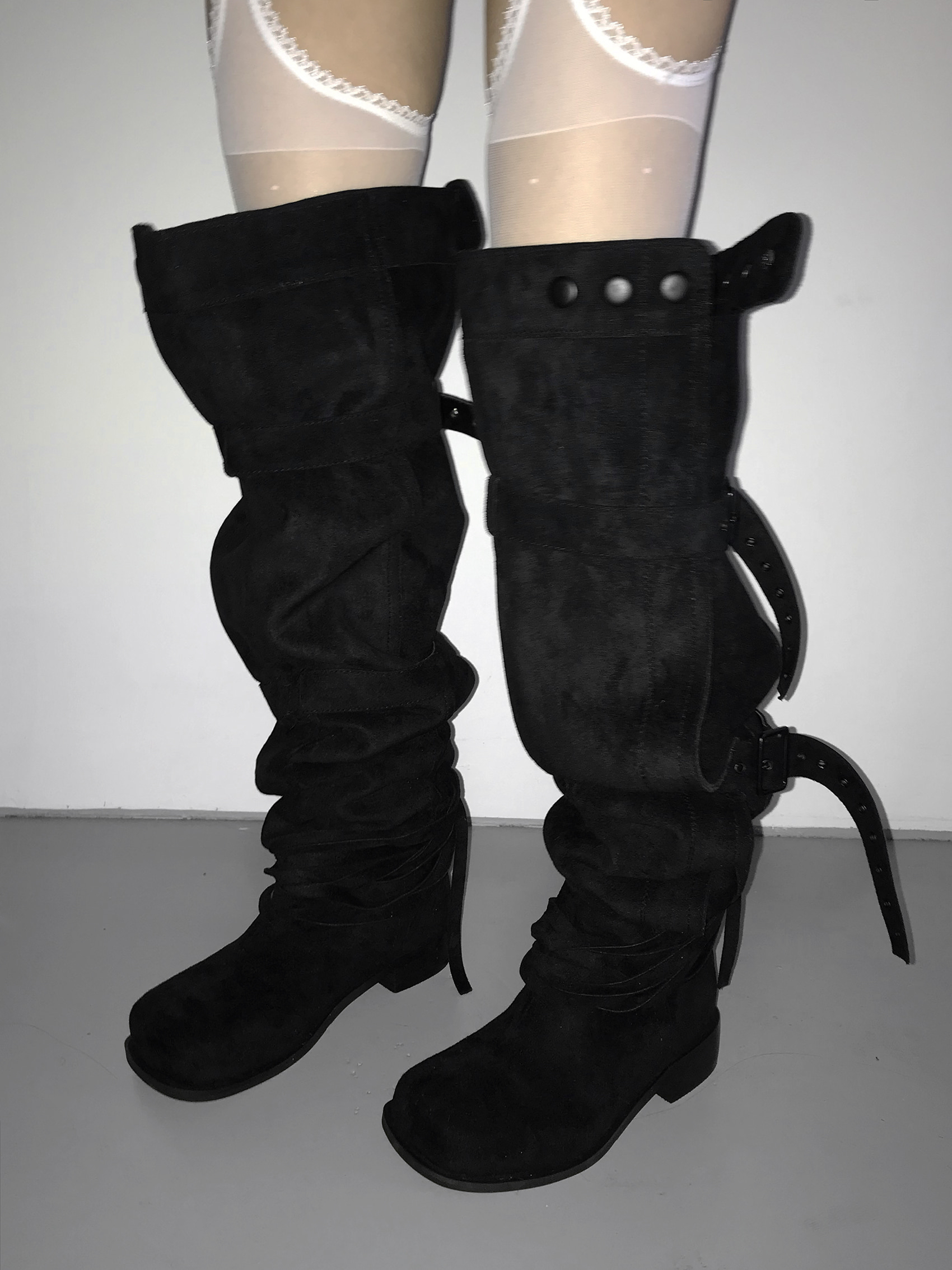 Suede Buckle Long High Boots