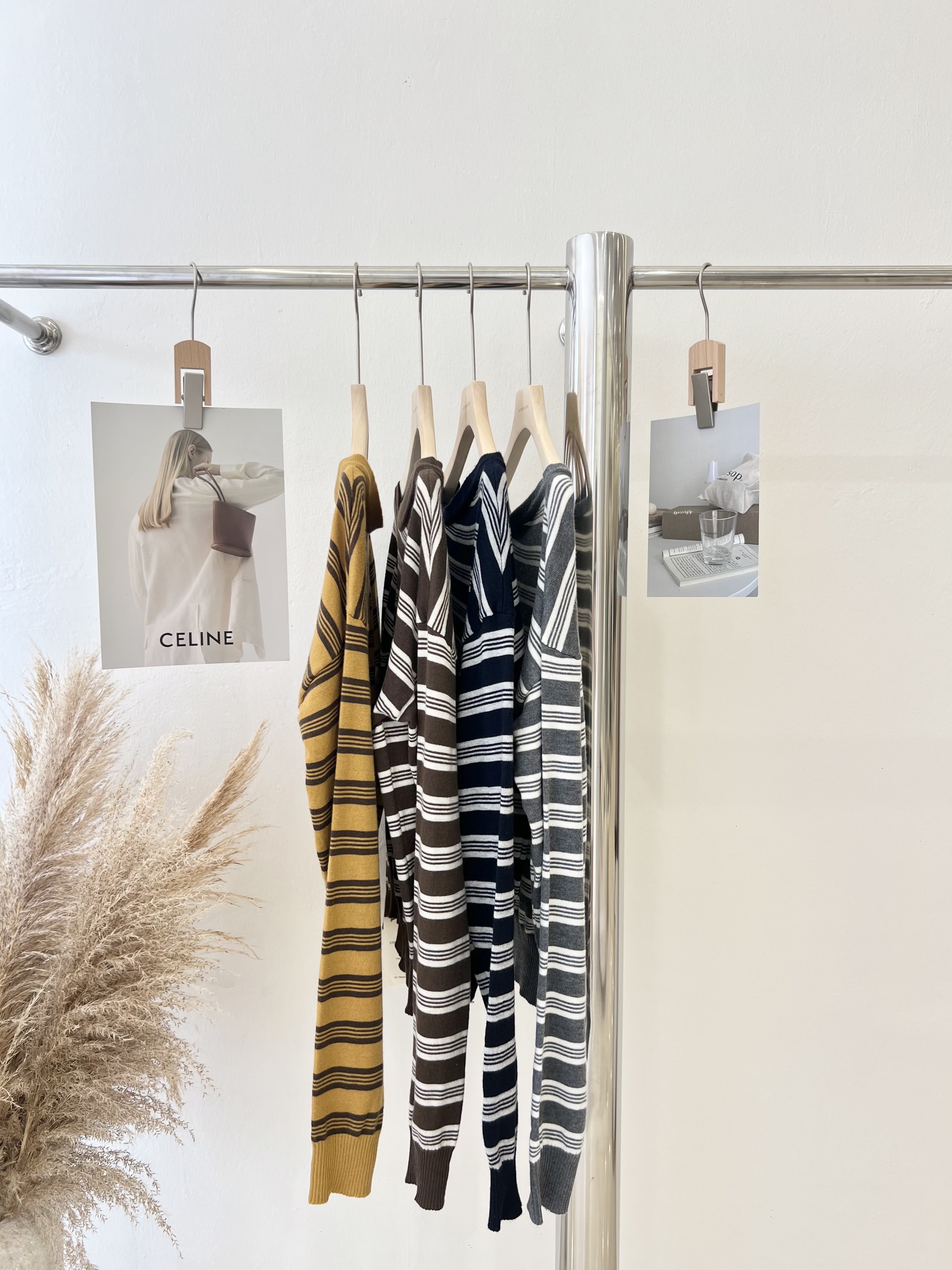 6889 韩系条纹一字肩针织长袖