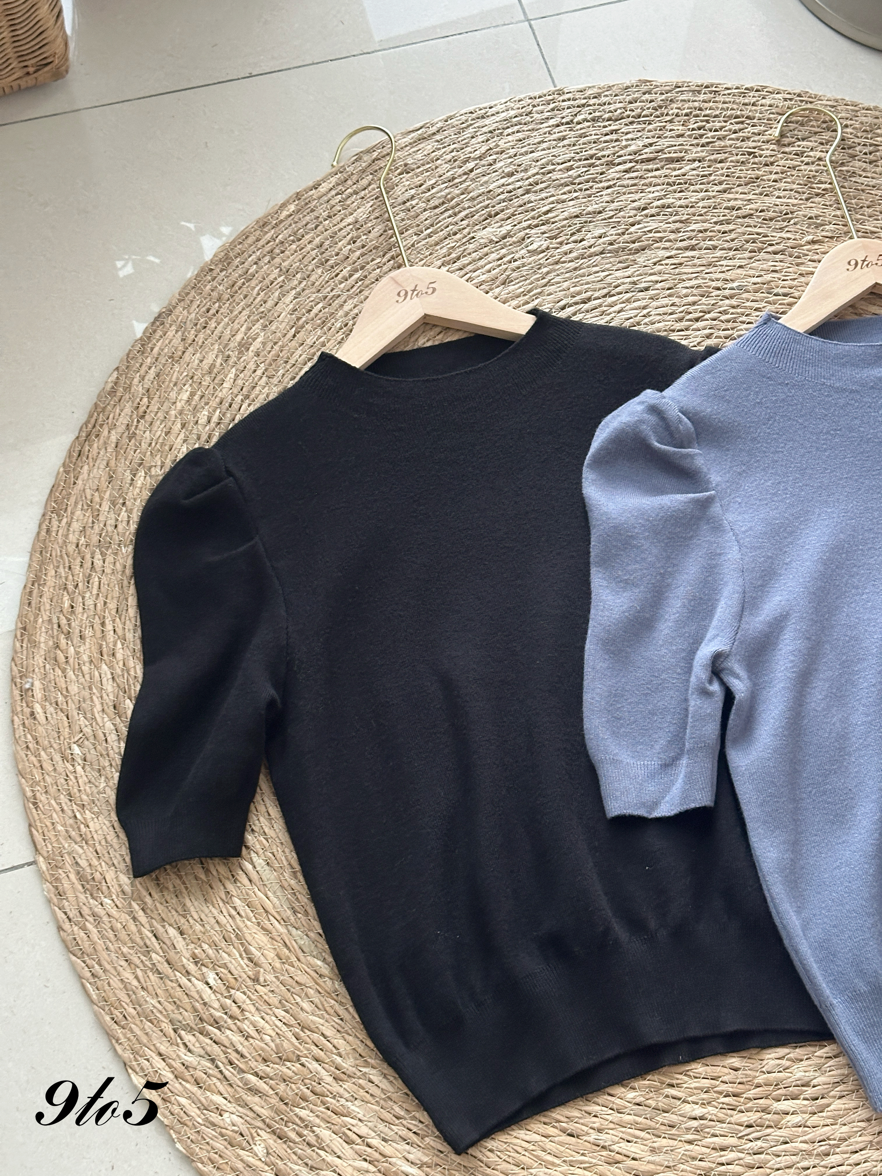 T4244 Mock Neck Puff Sleeve Knit Top - 4 Colors 