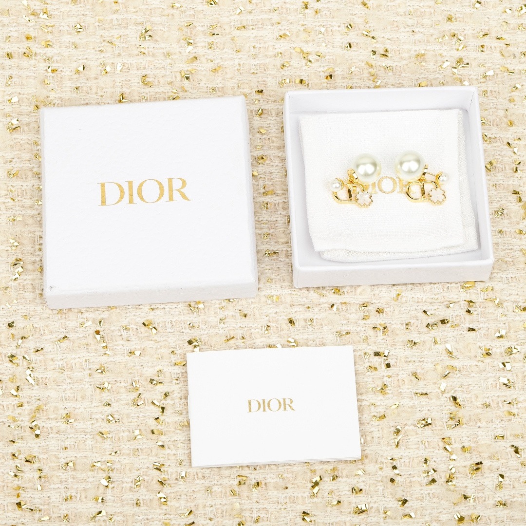【原單】Dior Tribales 貝母四葉草CD珍珠耳環- 禮盒裝