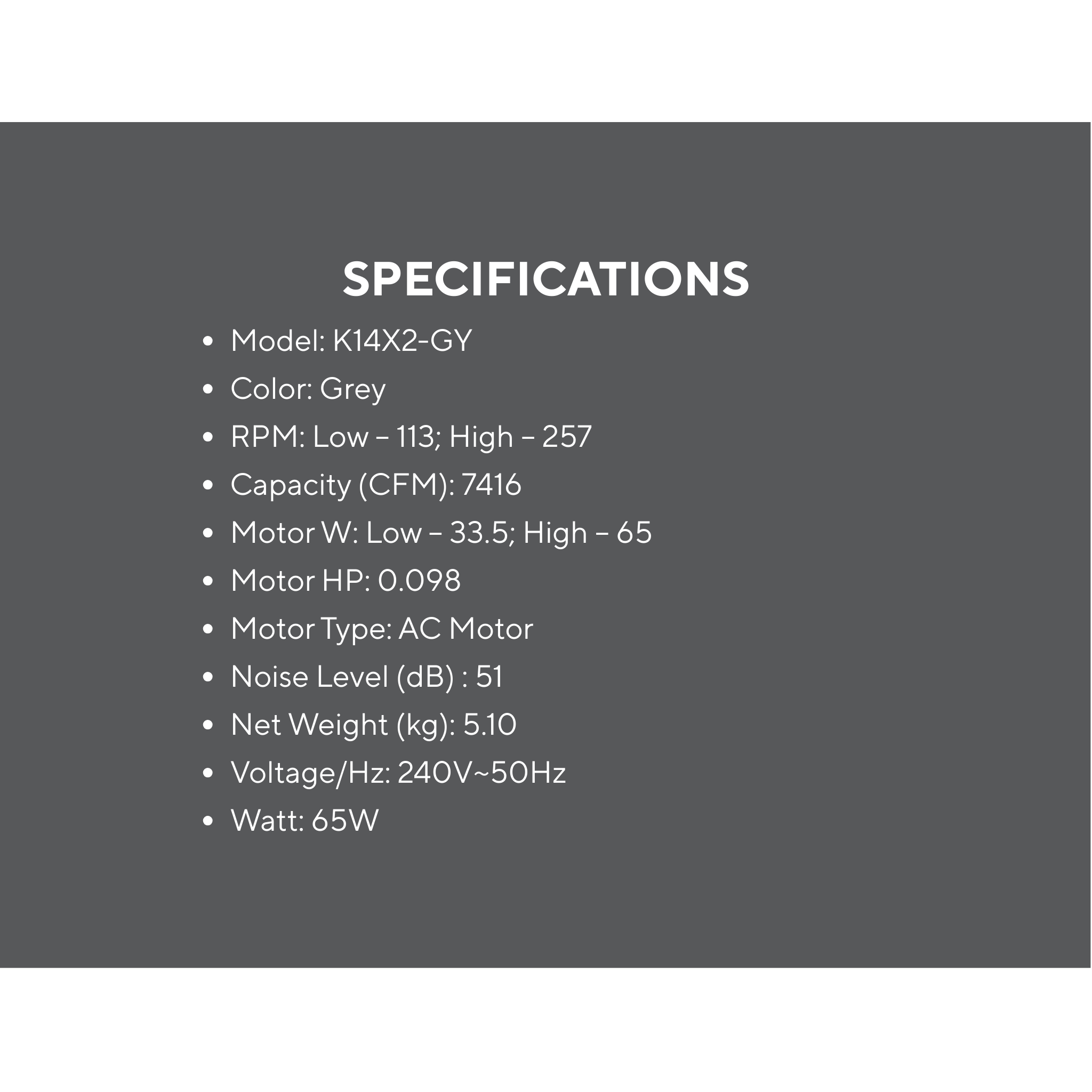 KDK 56" Ceiling Fan 3-Blade Grey (K14X2-GY)