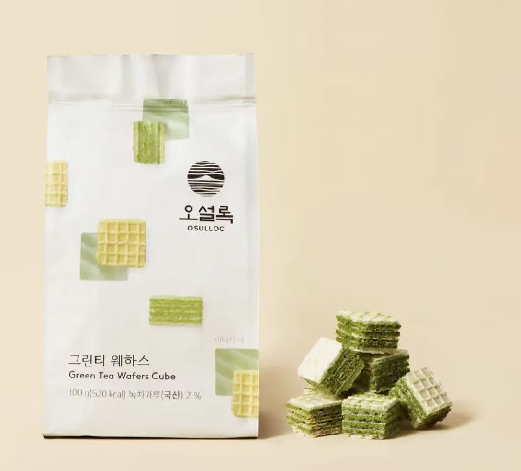 韓國直送 韓國 OSULLOC 香濃綠茶威化餅 100g/包｜Green Tea Wafers Cube