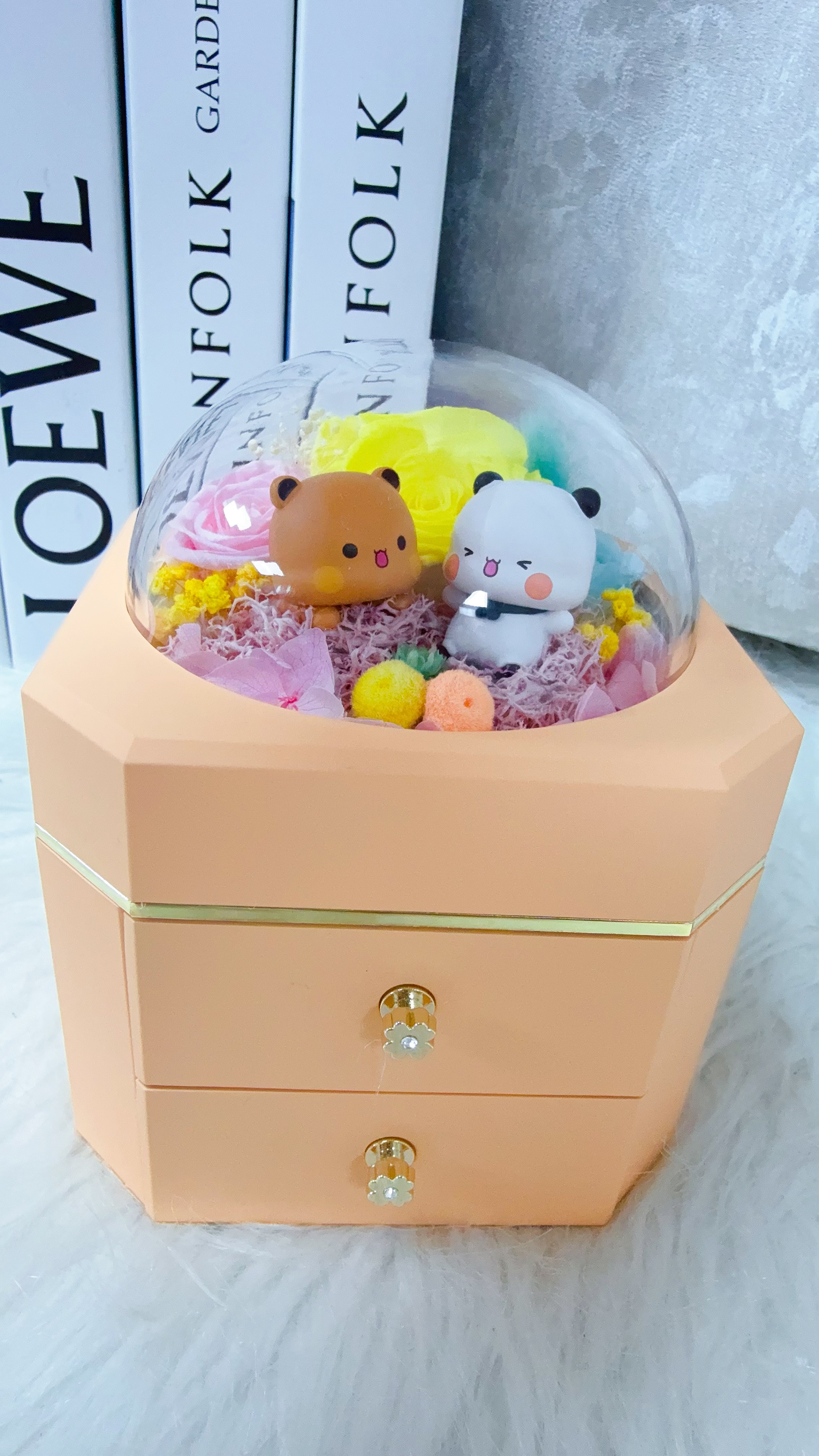 一二布布永生花粉紅飾物盒