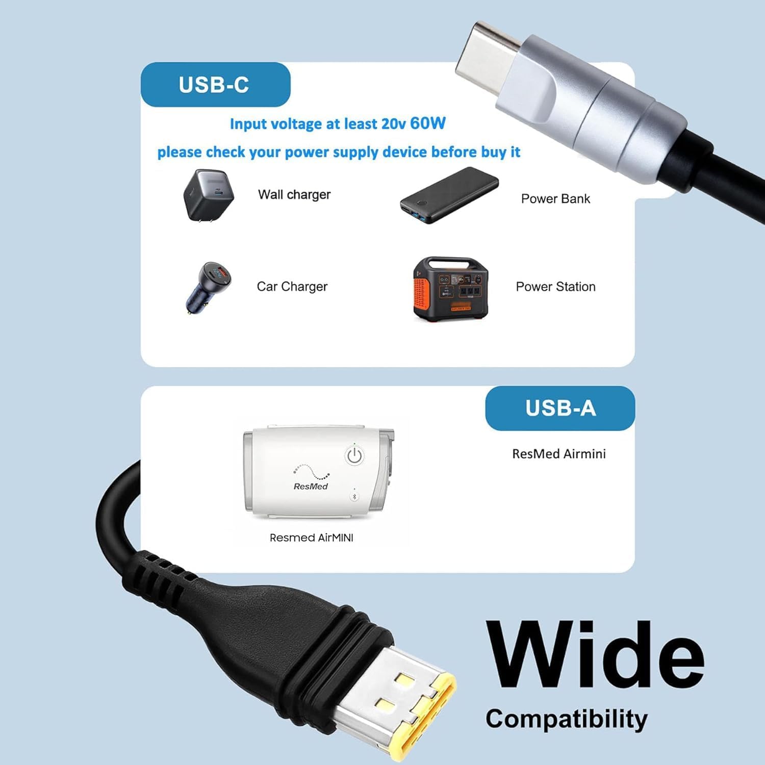 USB Type C Power Adaptor for RESMED AIR MINI CPAP machine