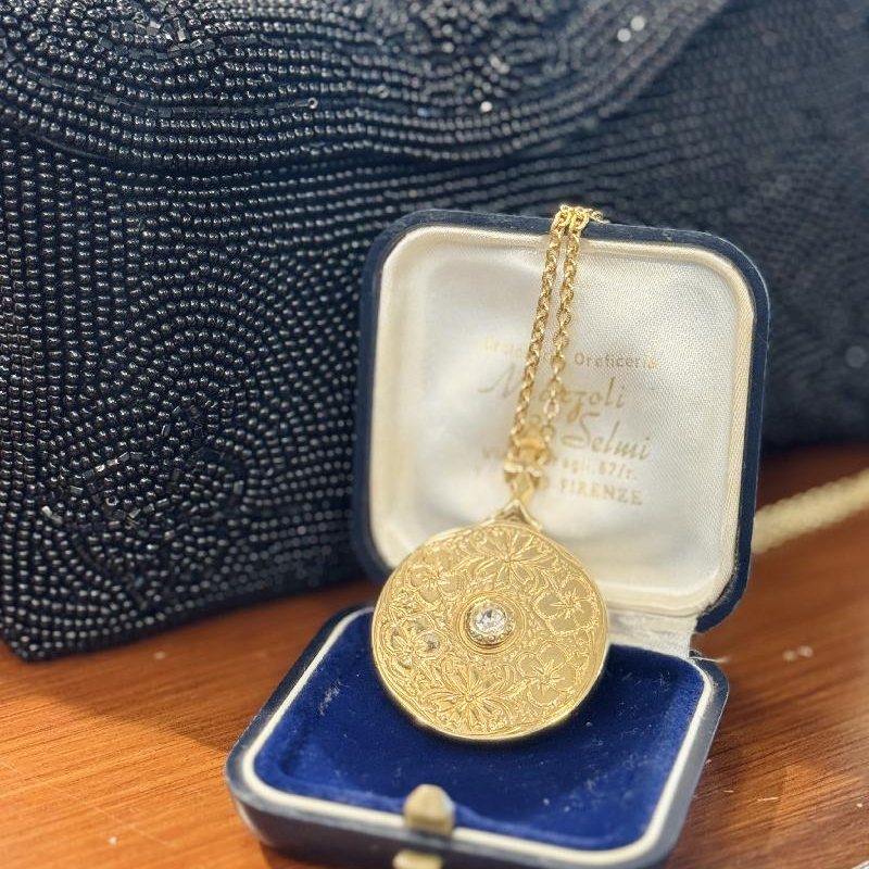 1970s American Mirror Pendant Necklace (B042)