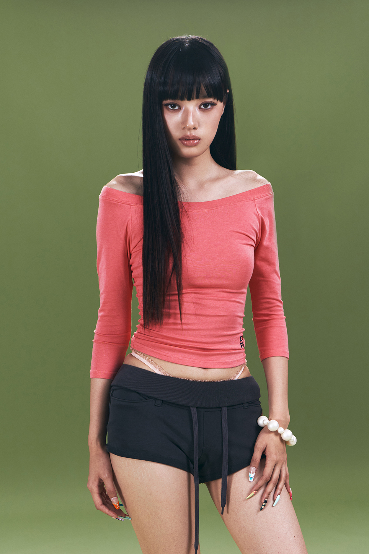 pleaseNOFOLLOW - Zed Off-Shoulder Long Sleeve Top (Candy Pink)