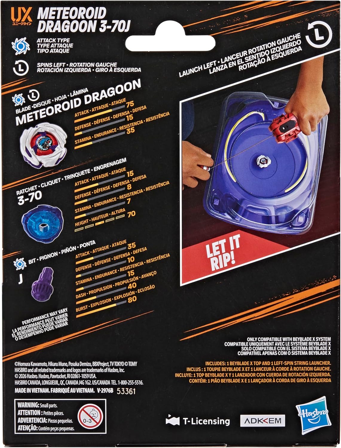 【左迴旋神物】爆旋陀螺 X 隕石青龍 Beyblade X Meteoroid Dragoon 3-70J Left Spin String Launcher - 專治右迴旋、超強攻擊型、附左迴旋拉線發射器
