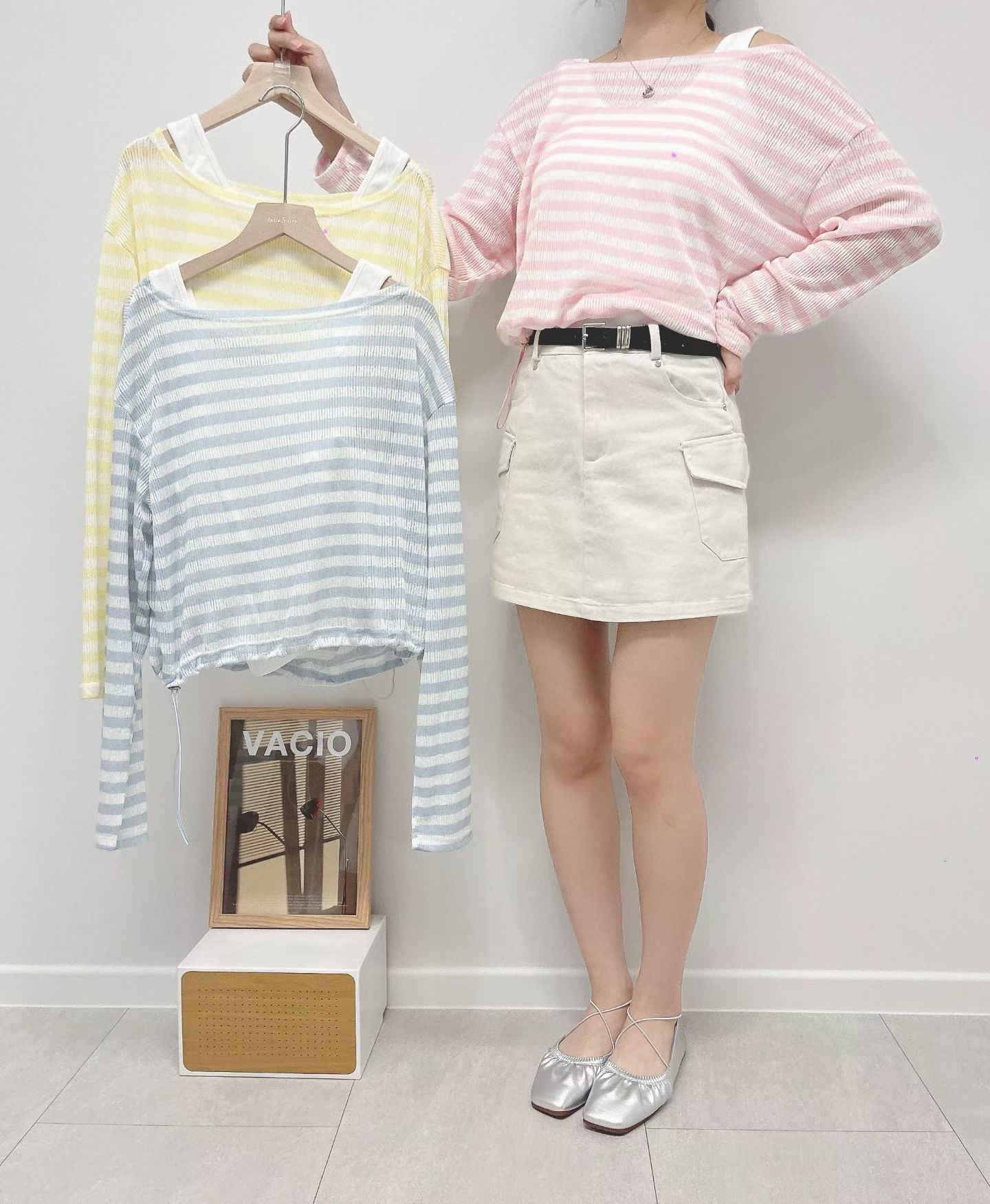 Lu057 休閑甜美間條套裝