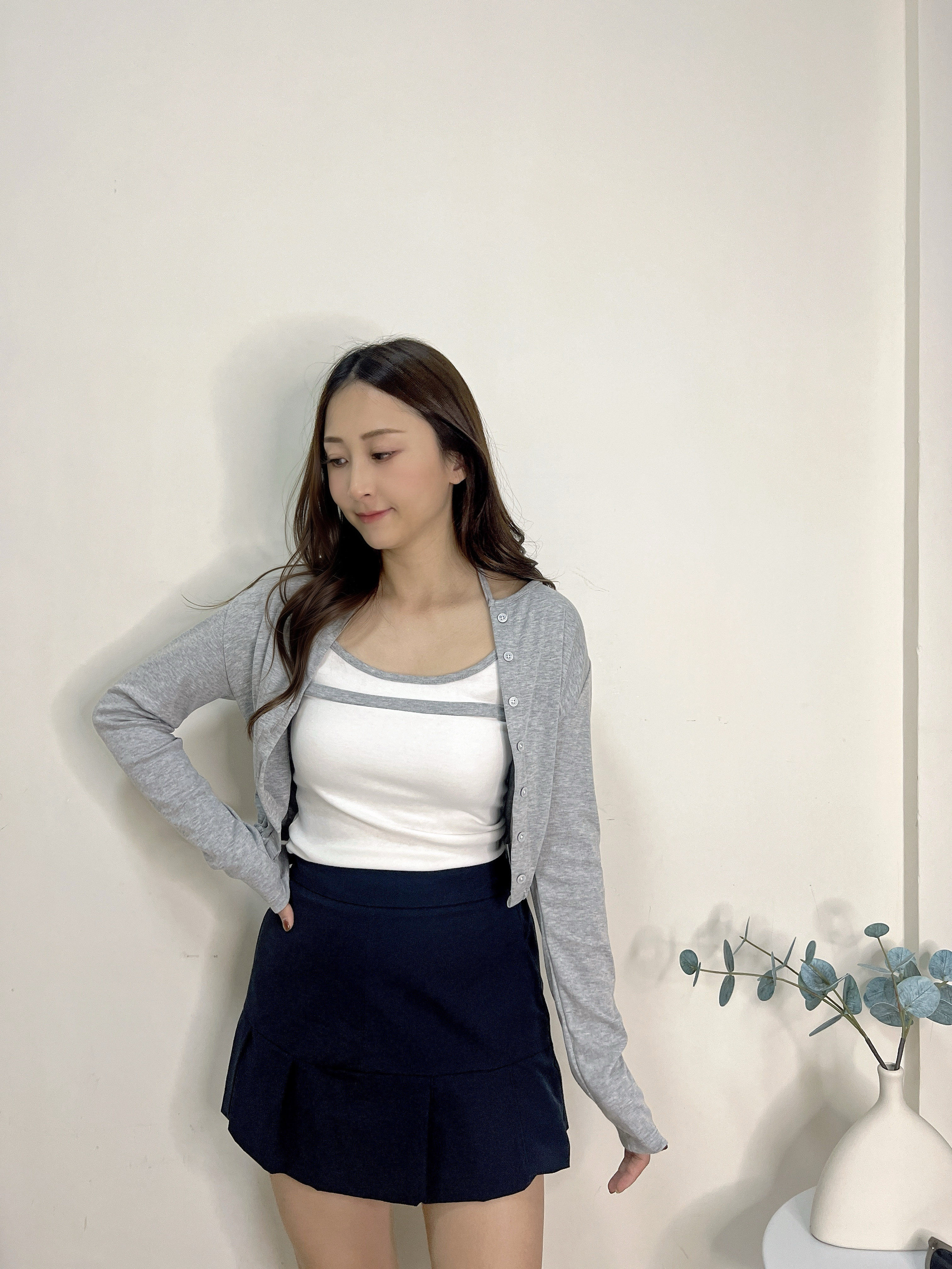 現 貨 》 KR 綁繩背心外套set-淺灰