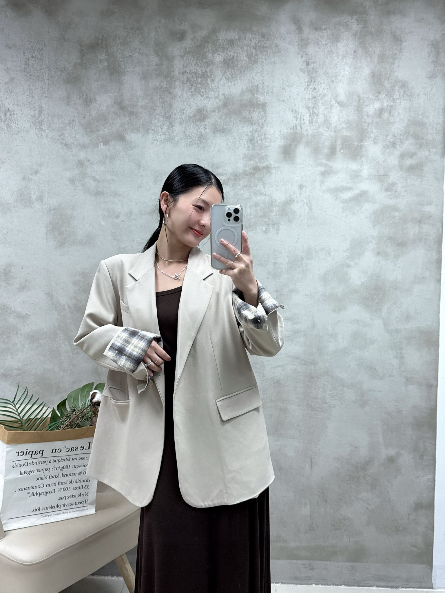 A13 格仔袖西裝褸