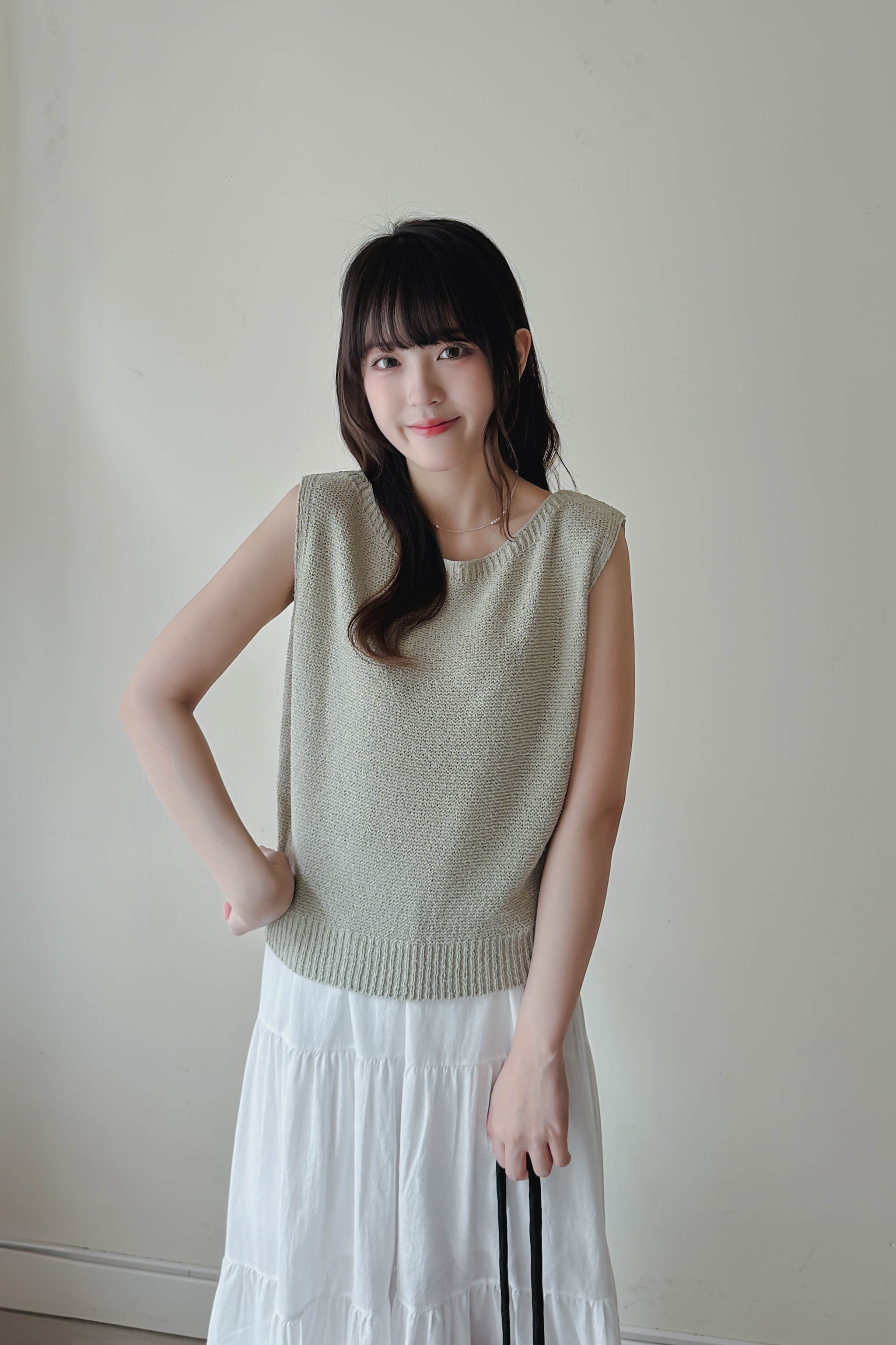 微落肩船領針織背心 (四色)