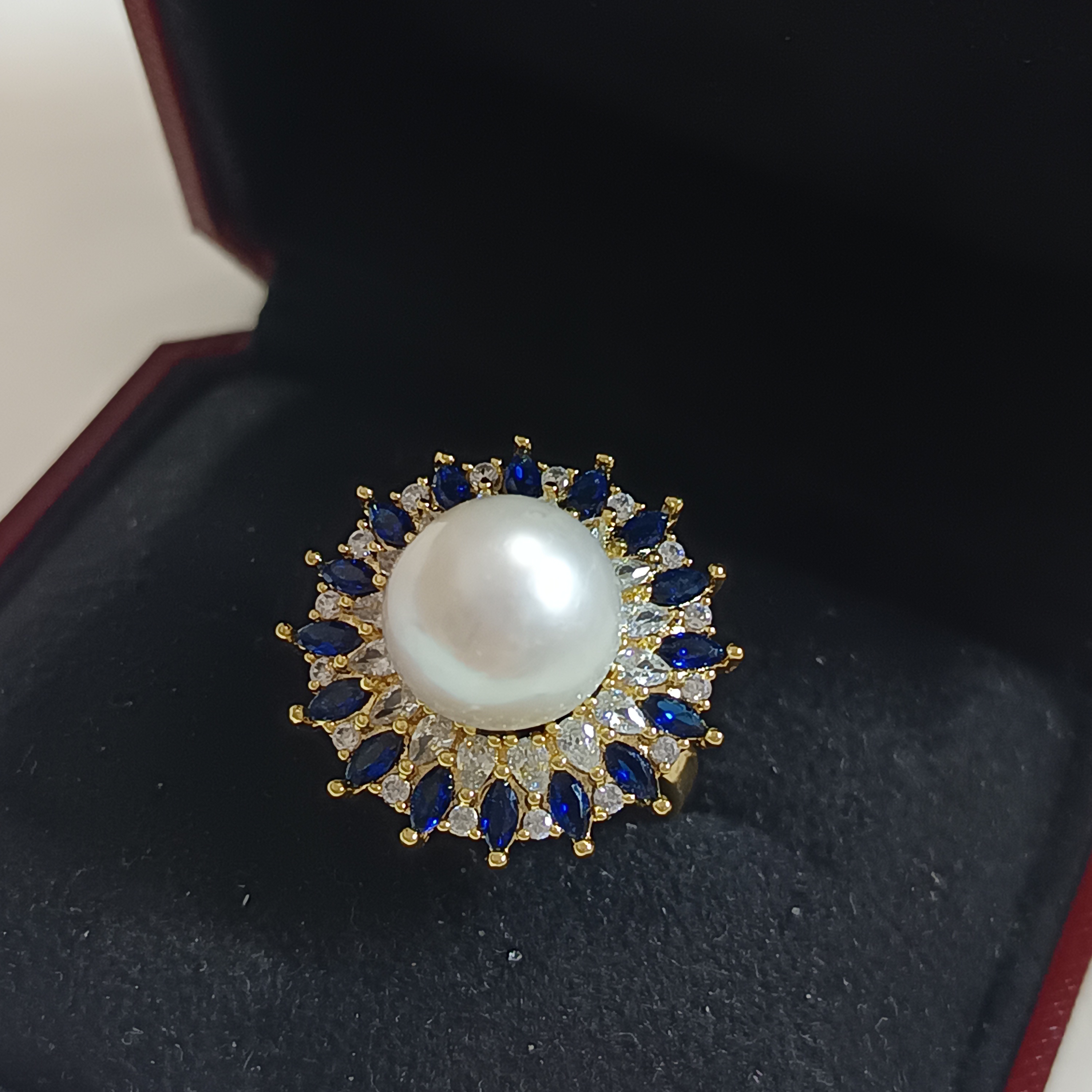 🎉特惠孤品‼️近正圓強光淡水愛迪生珍珠注金開口戒指