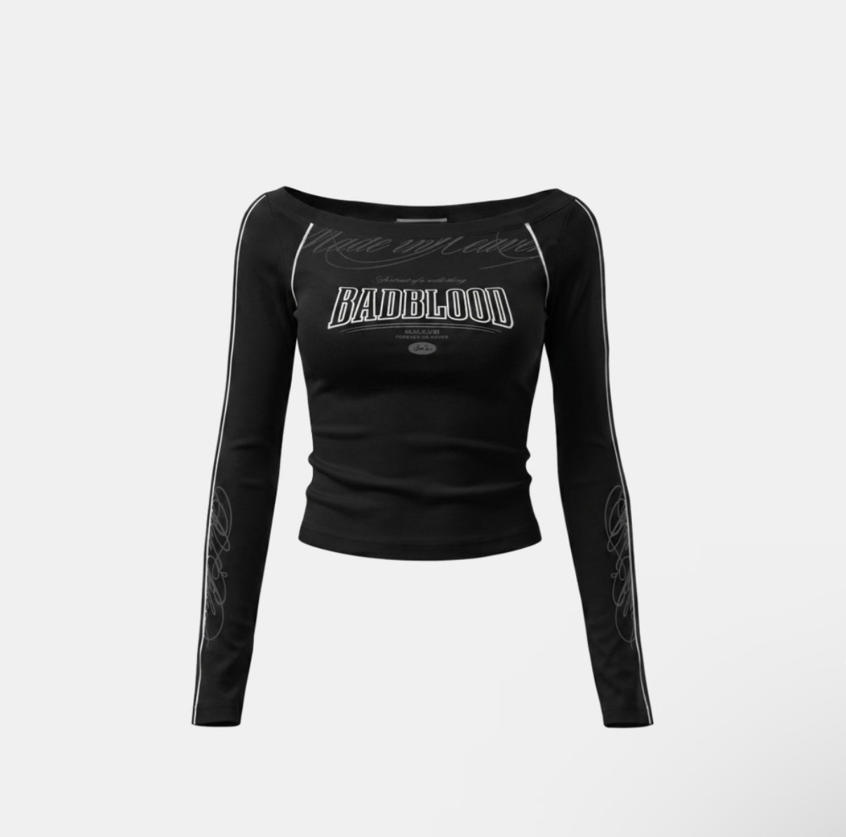 BADBLOOD新款 [w-tee26-161] 90s Vintage Club Off-Shoulder Jersey Long Sleeve - Black