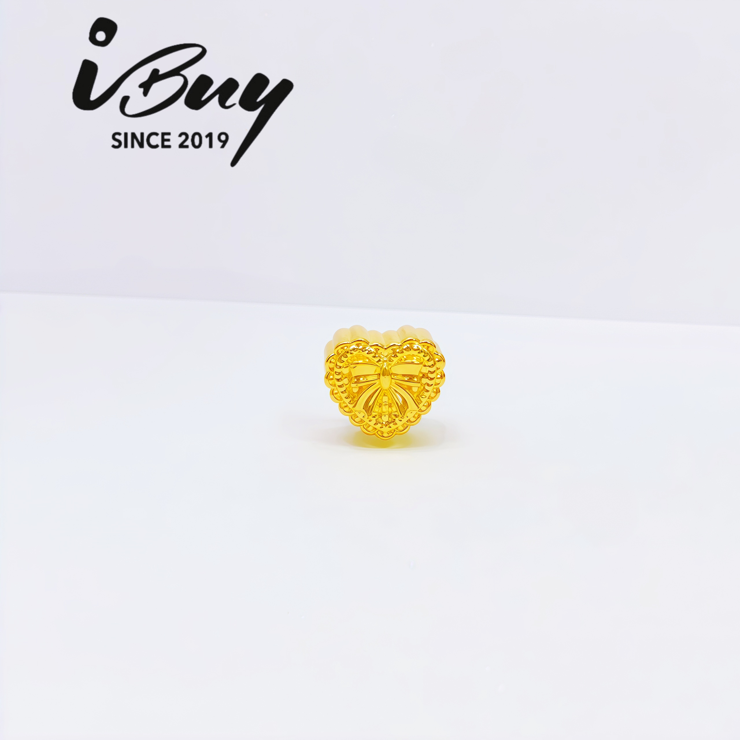 916 HARD GOLD BOW & HEART BEAD 916 硬金 蝴蝶结爱心串咀