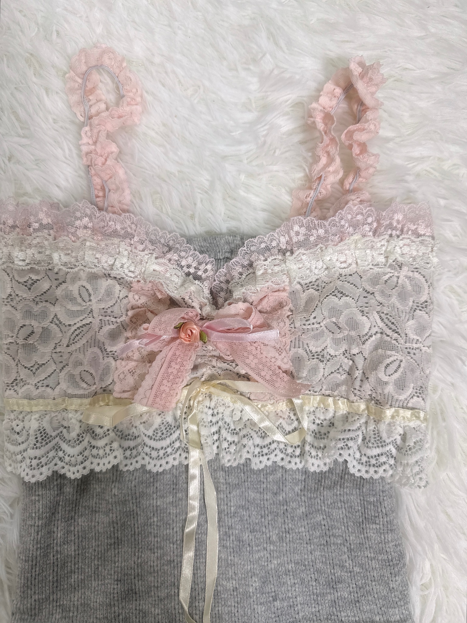 Grey Balletcore Lace Rose Remade Camisole