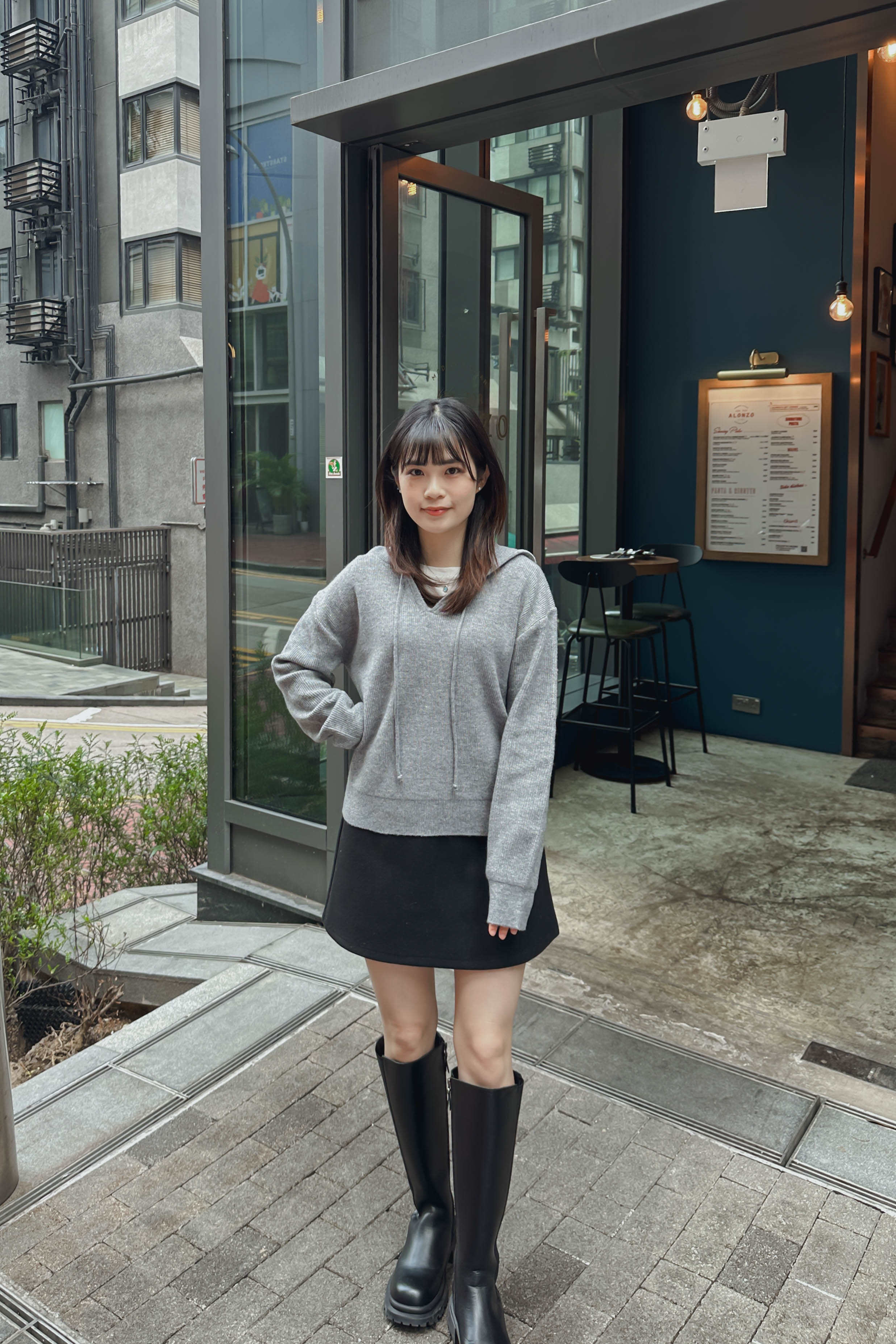 極簡短版針織連帽衛衣 (兩色入)