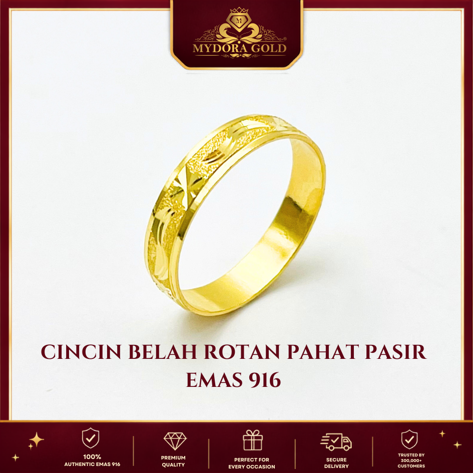 MYDORA Cincin Belah Rotan Pahat Pasir l EMAS 916/22K