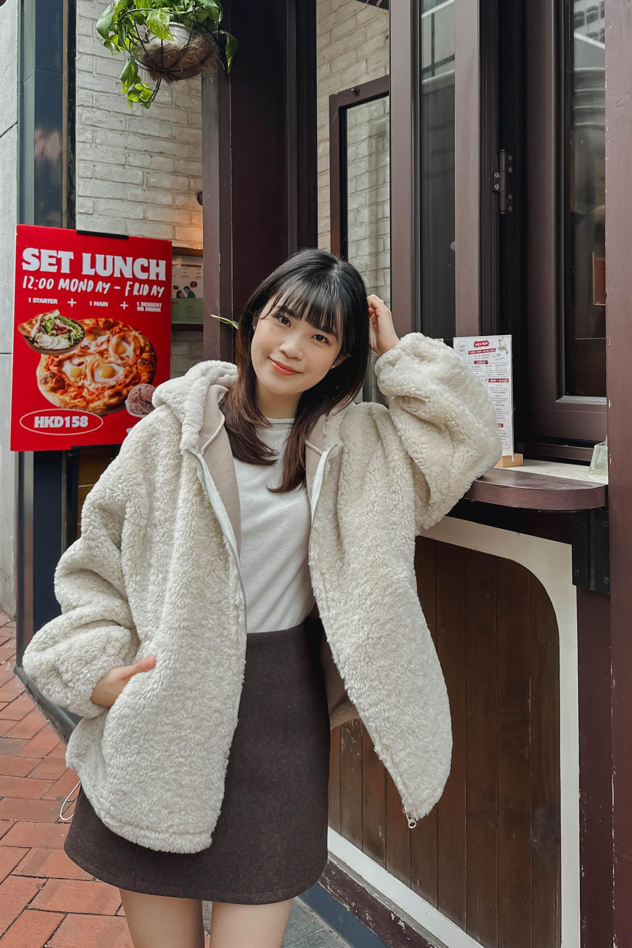 熊熊連帽中長外套 (兩色入)