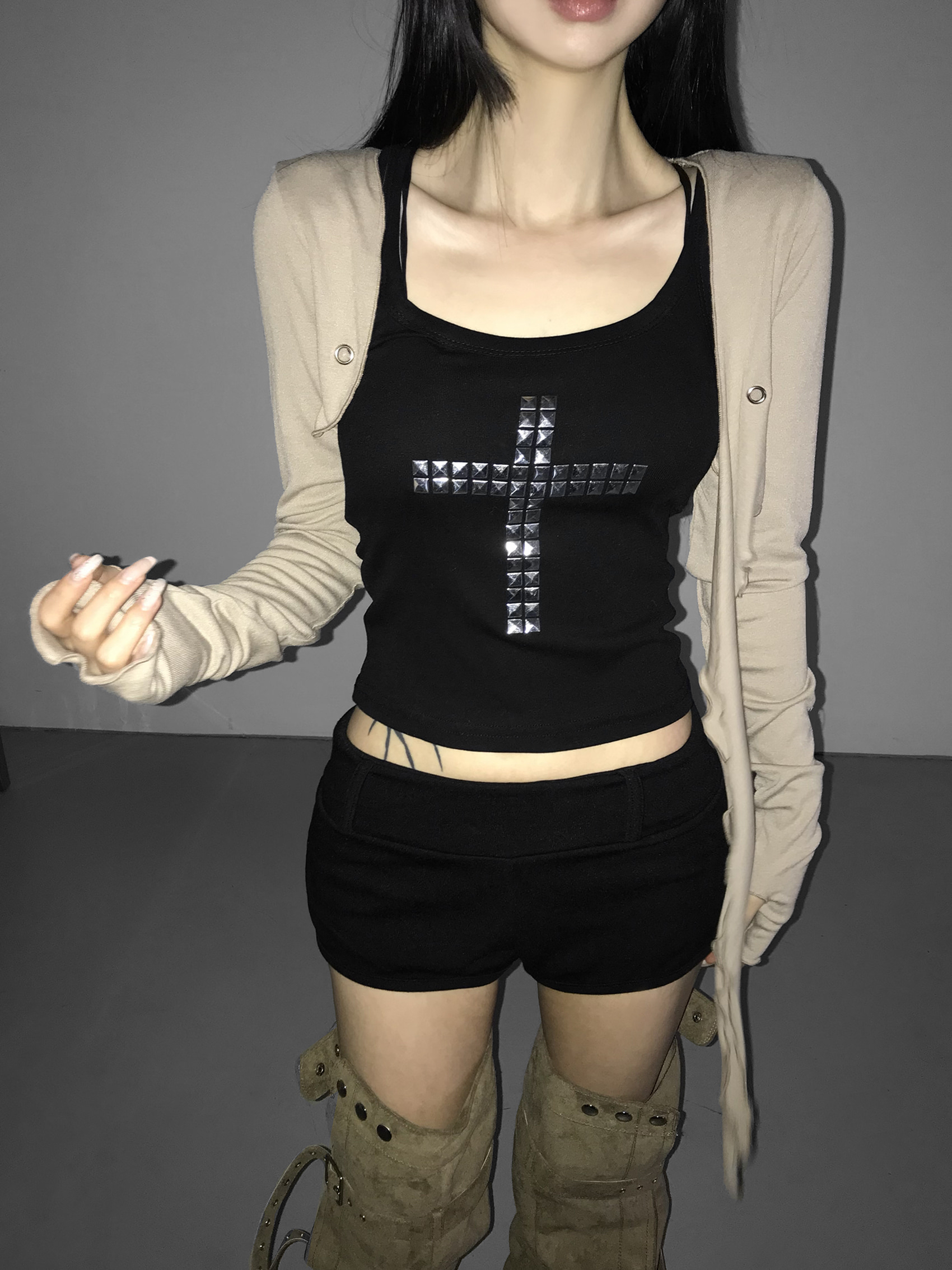 Asymmetrical Grommet Crop Bolero