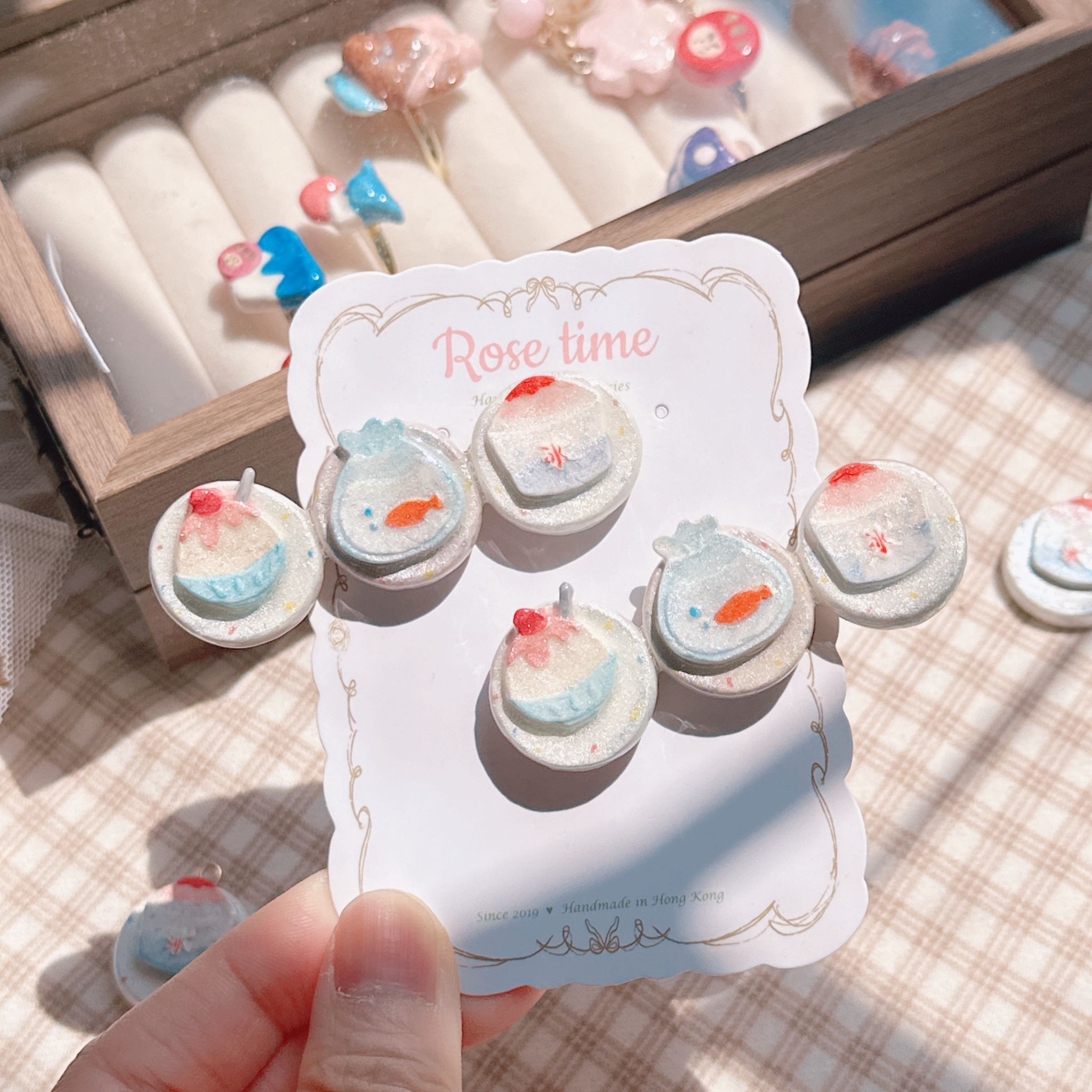 手繪 和風夏日祭刨冰🍧金魚缸髮夾