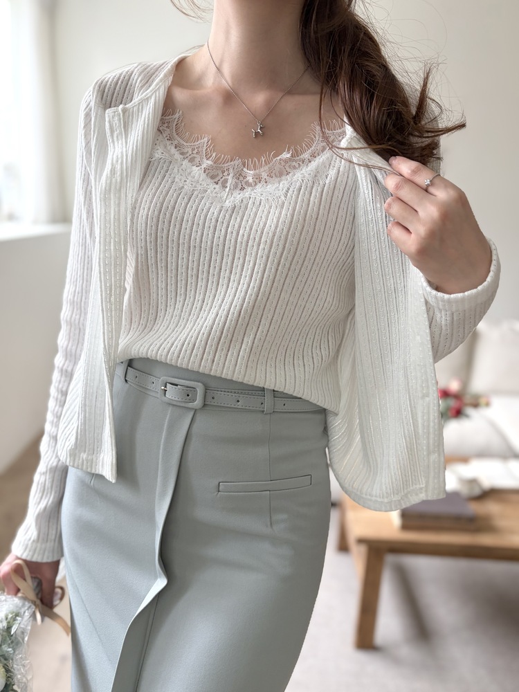 [假兩件] Lumiere Lace Layered Top (White)