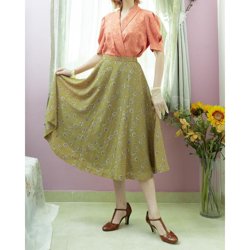 Vintage Japanese Bouquet Pattern Summer 8-Panel Swing Skirt - Waist 26~28" (MT1606-56)