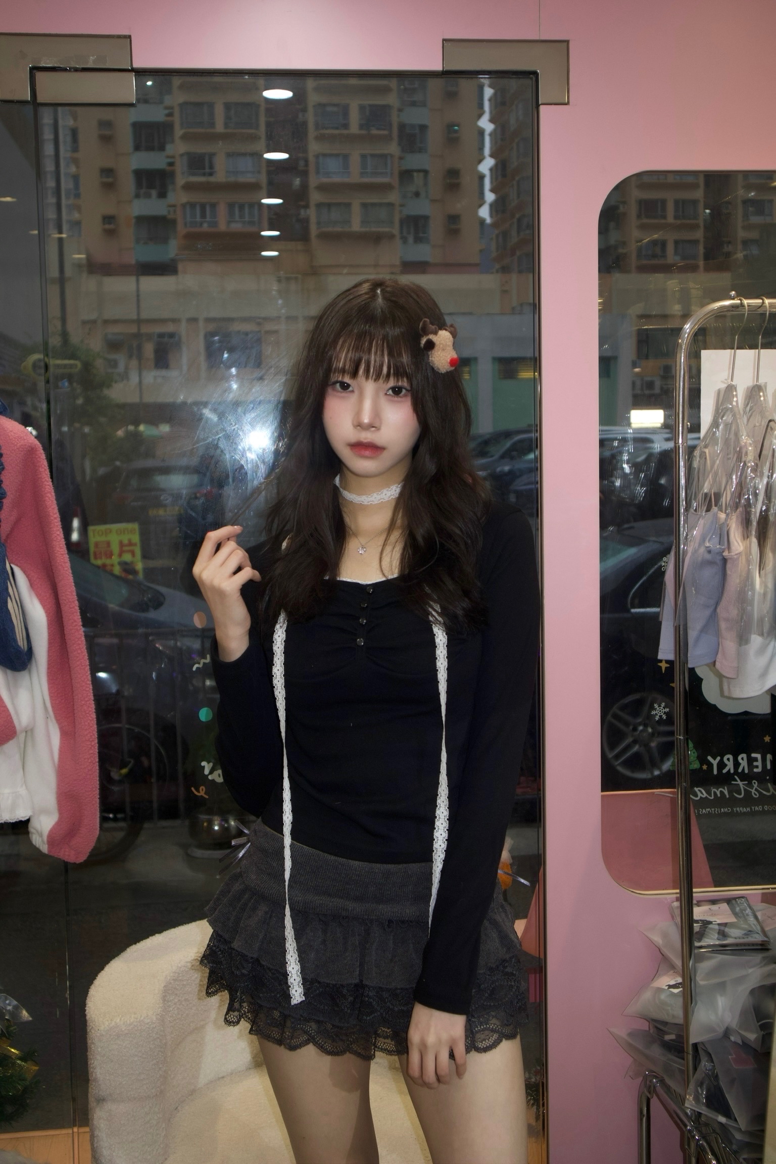 長袖款！韓國Lacy掛頸方領Top