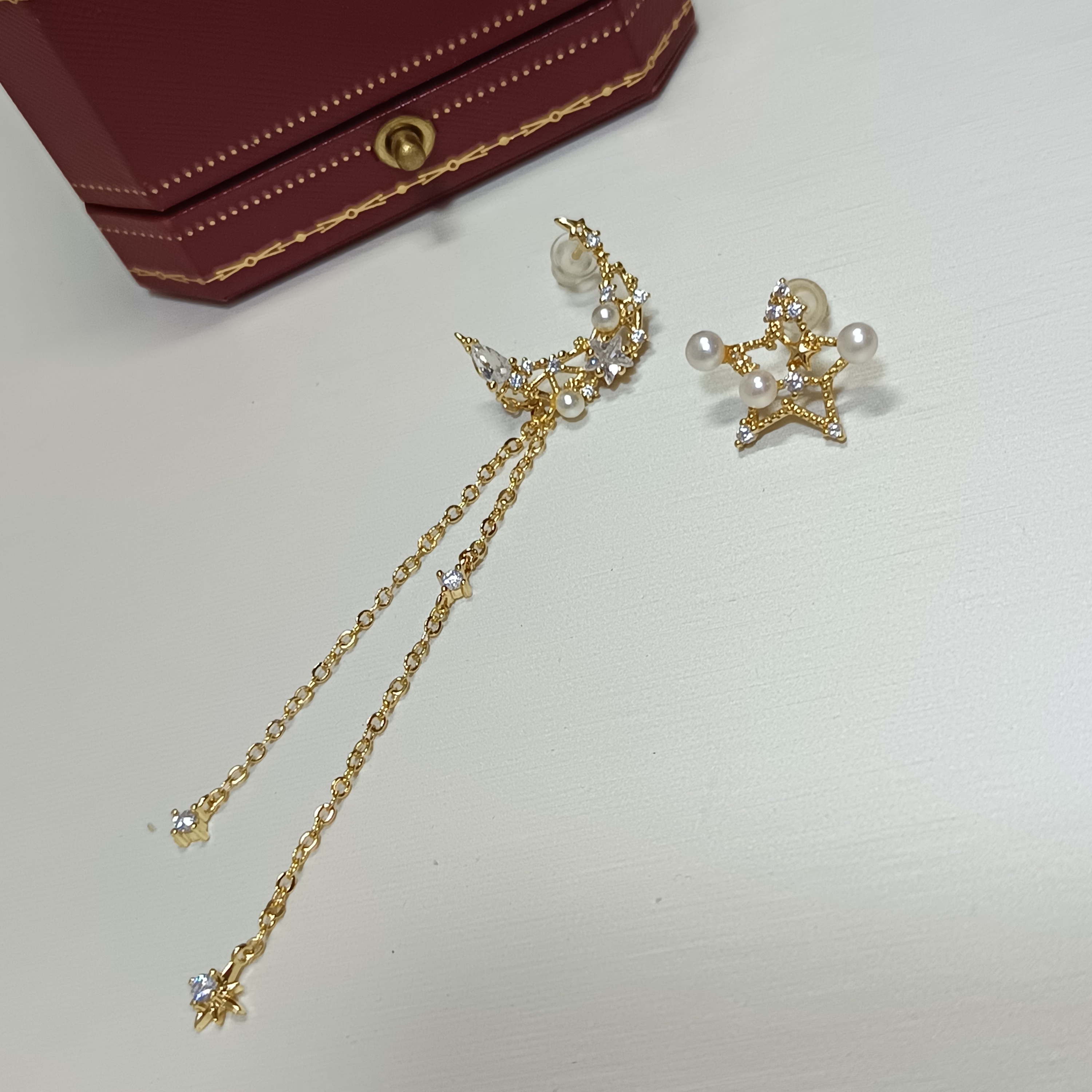 🎉特惠產品‼️精品淡水珠銀針注金星月AB款耳釘