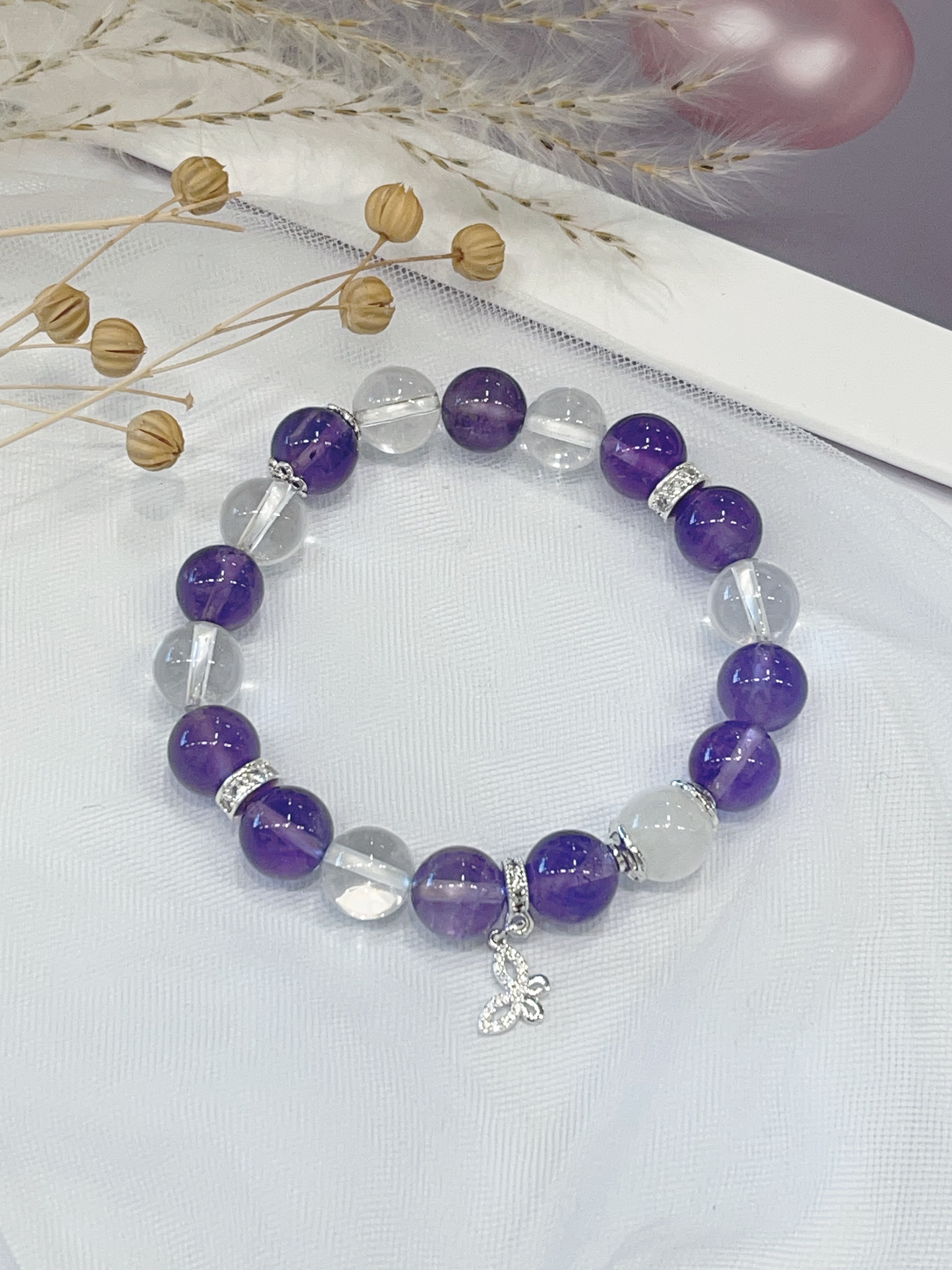 💜 紫水晶 × 白水晶  Amethyst & Clear Quartz｜10mm 
