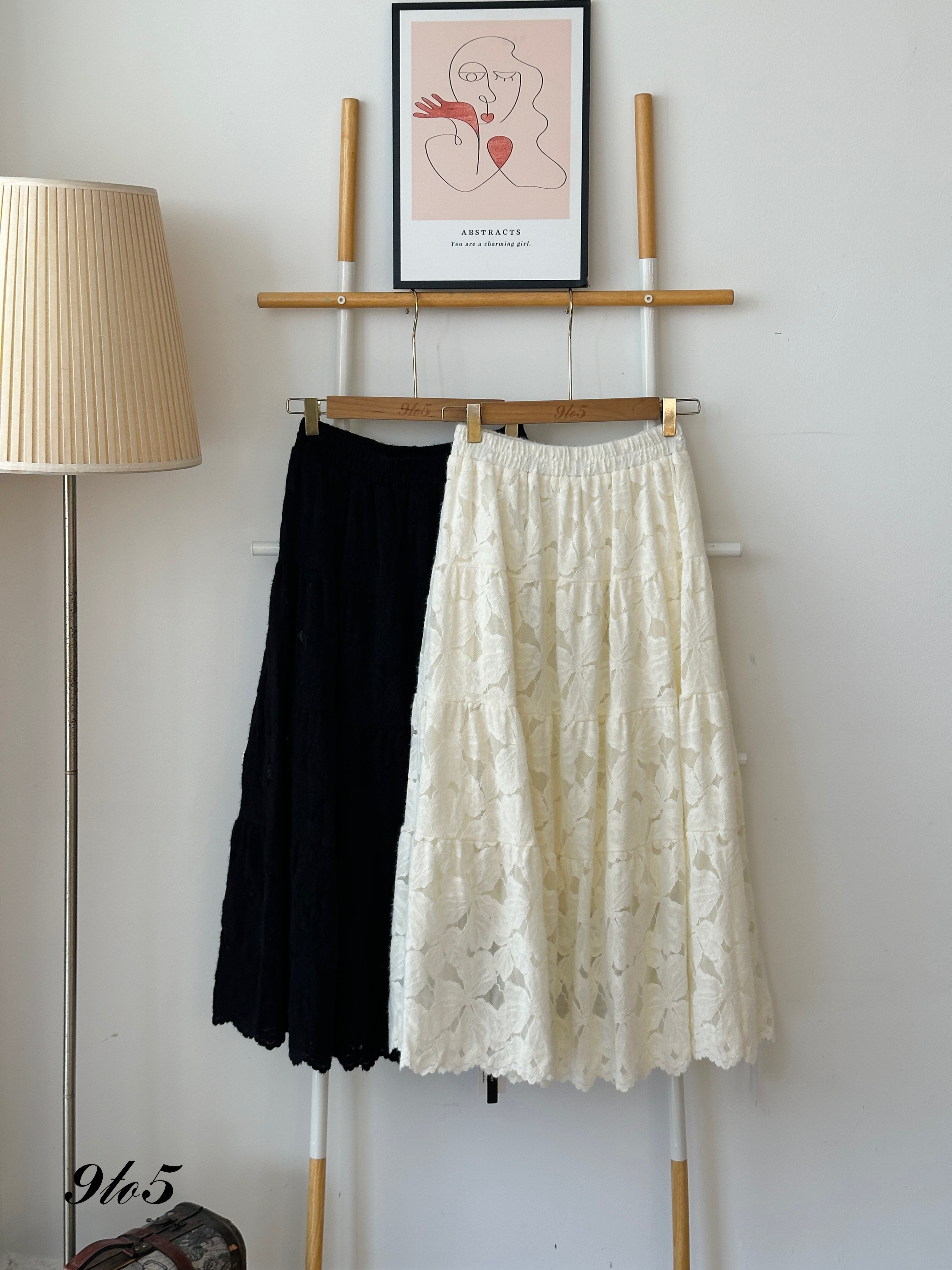 S1782 Floral Layered Skirt - Black & White