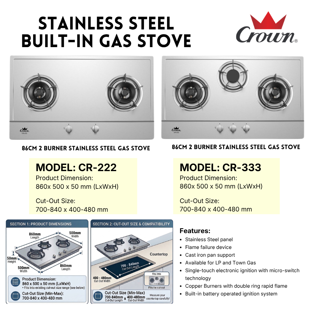 Crown 87cm Gas Hob EUT