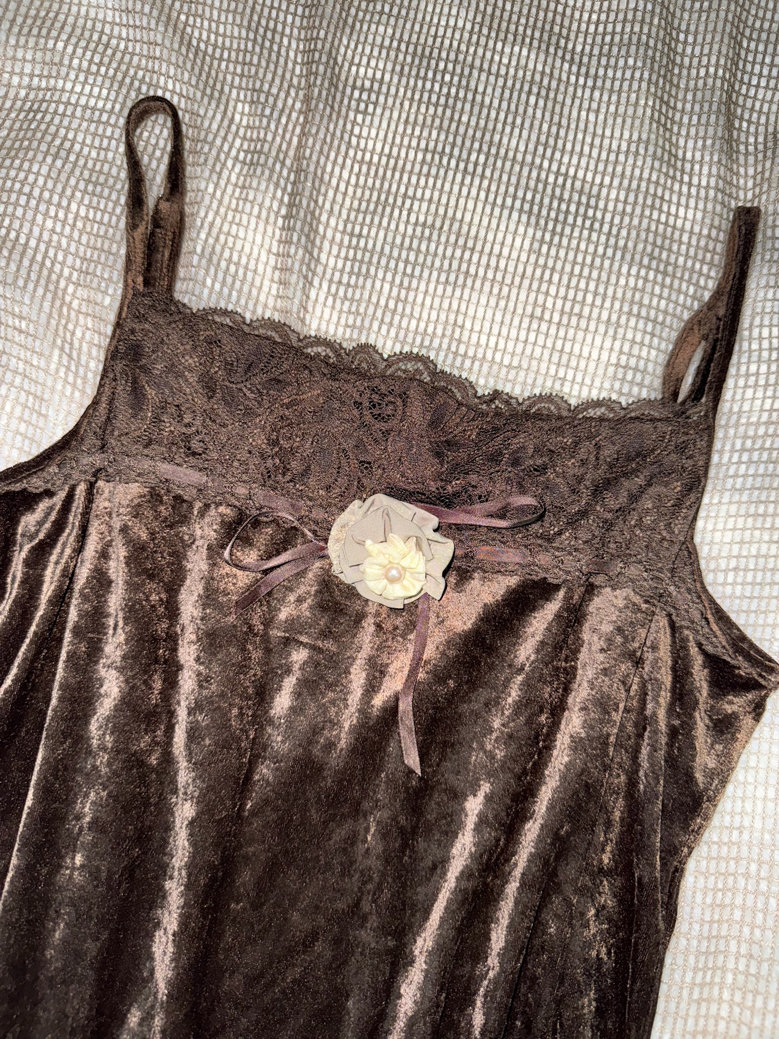 Lace-Trim Square Neck Floral Detail Velvet Top