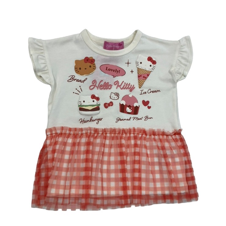 🇯🇵限量預訂 日本直送🇯🇵Sanrio Hello Kitty食物印花格紋薄紗荷葉邊短袖上衣