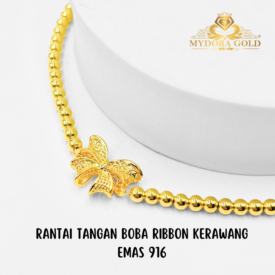 MYDORA Rantai Tangan Boba Ribbon Kerawang l EMAS 916/22K
