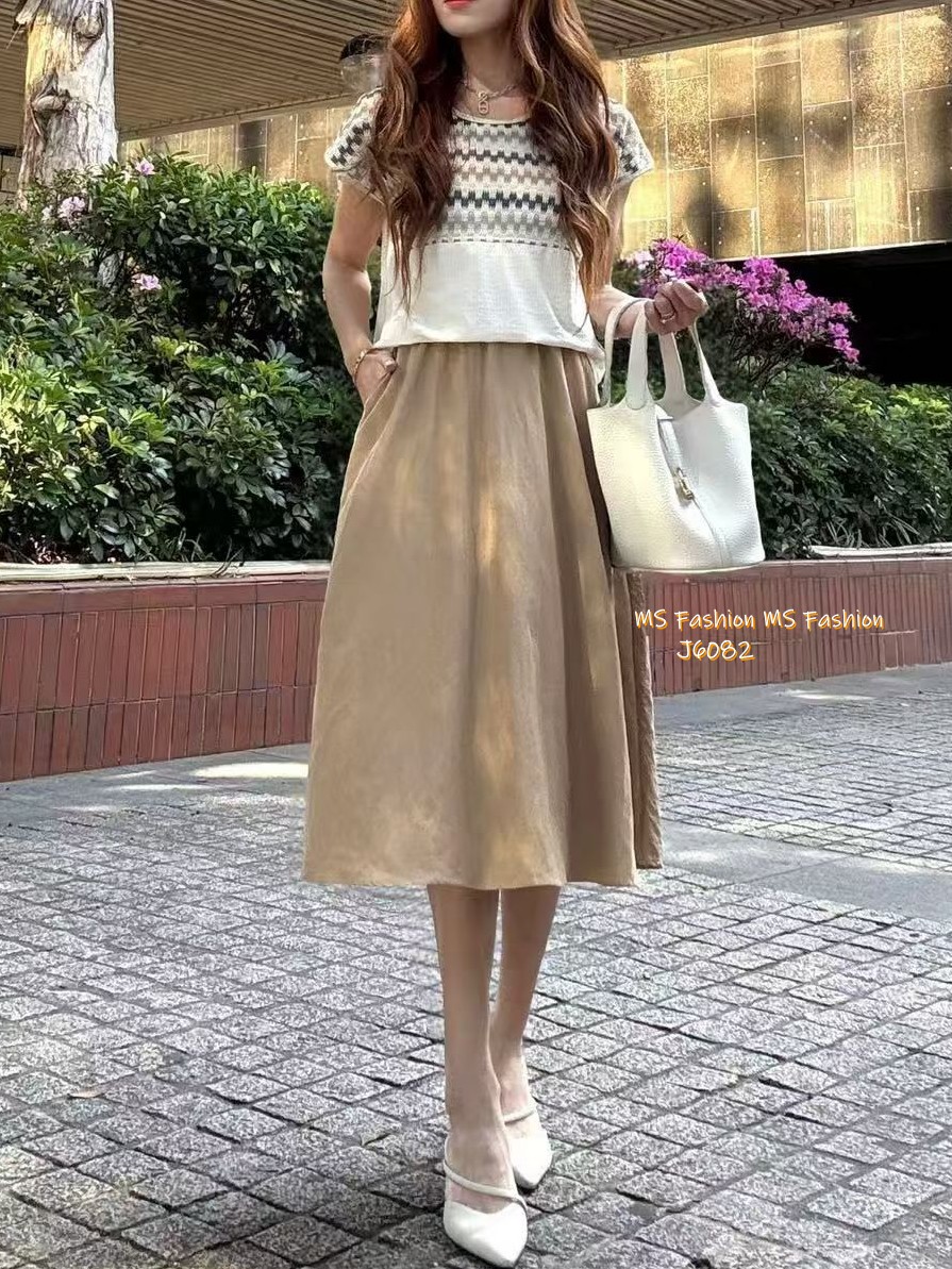 G6082 韓國🇰🇷拼色假兩件連身裙