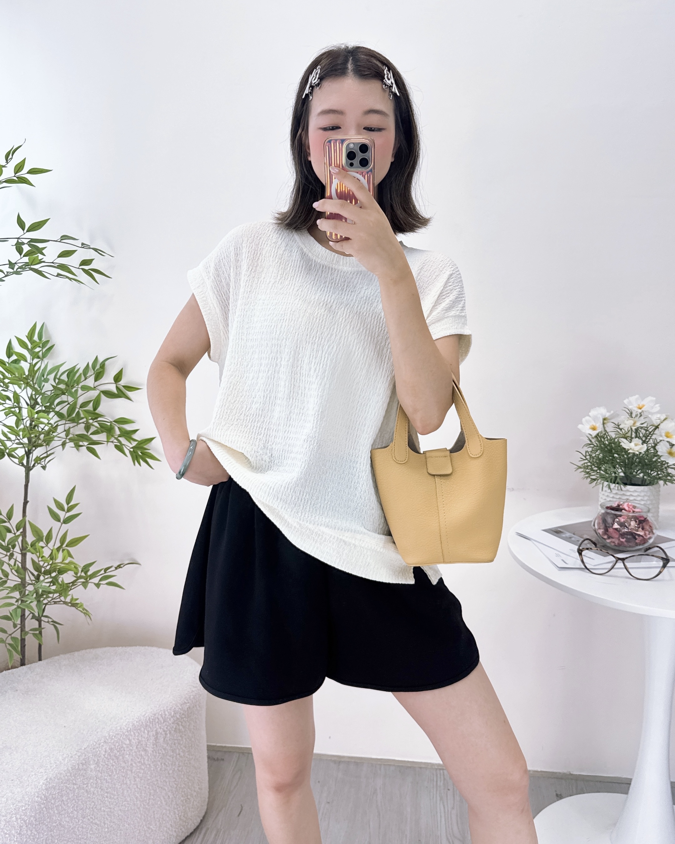 長青通爽淨色皺紋料上衣 4色