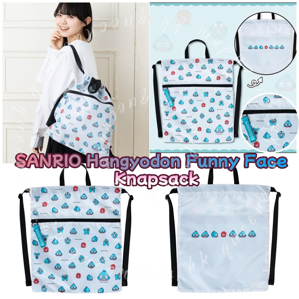 SANRIO Hangyodon Funny Face  Knapsack 抽繩袋