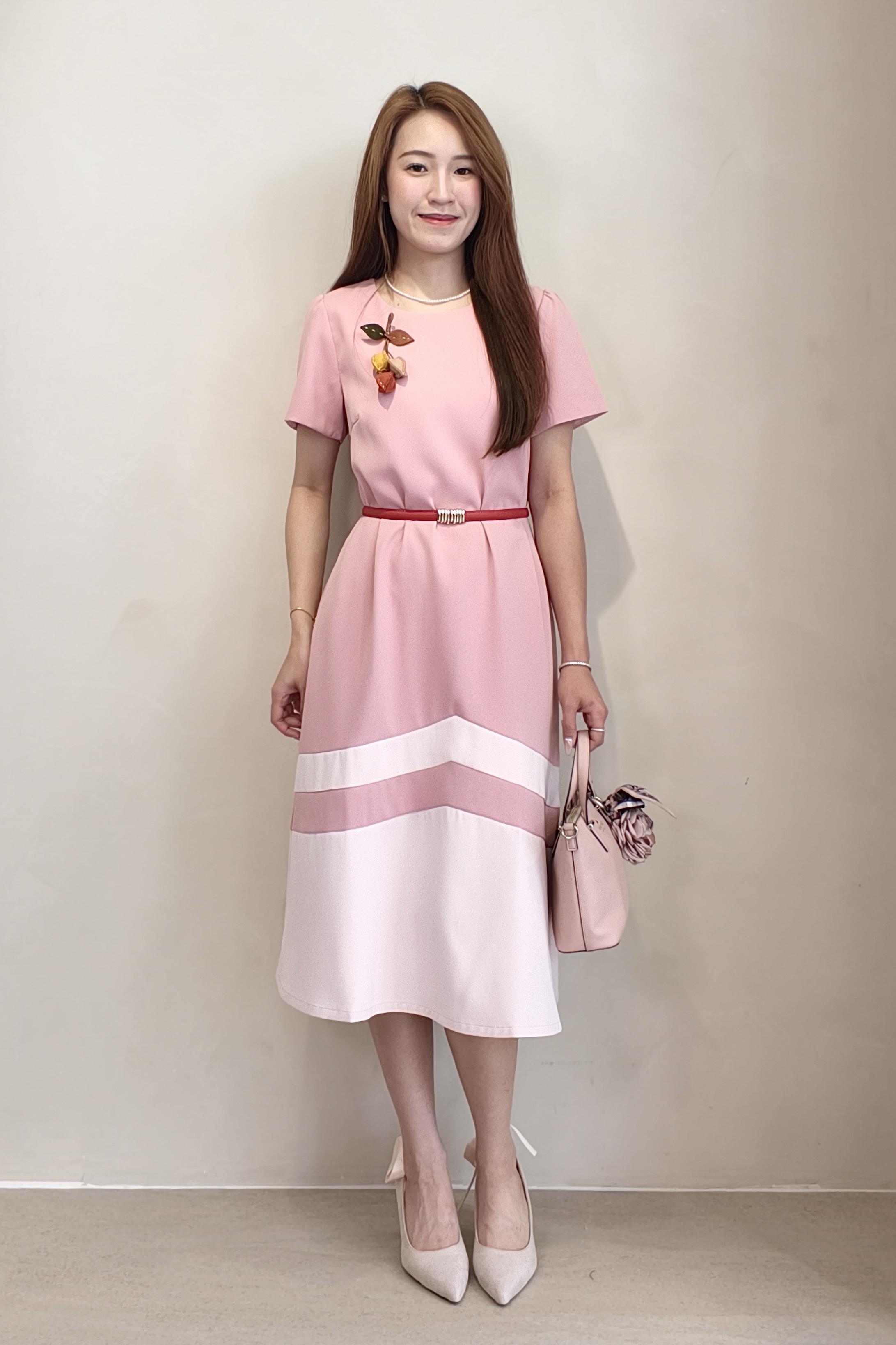 26002 Blush Harmony Color Block Midi Dress