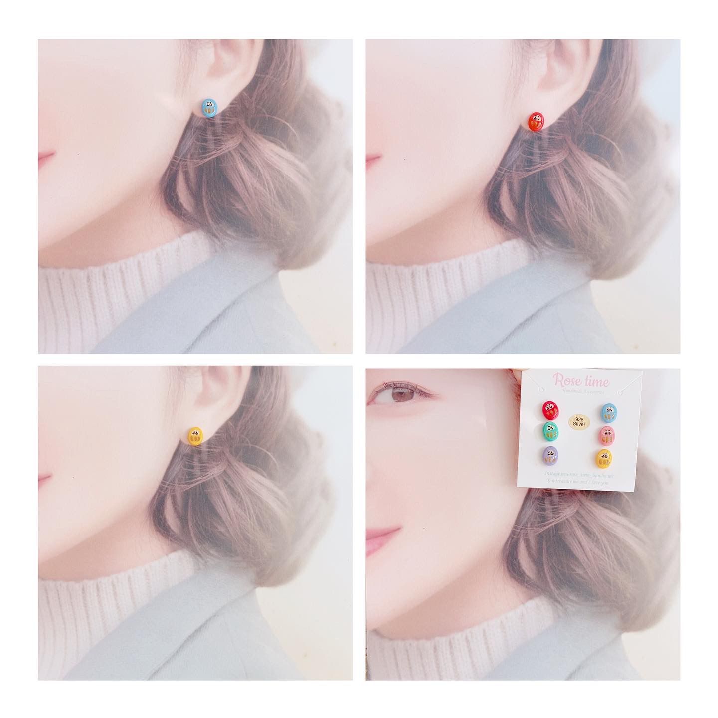 ᴿᵒˢᵉ ᵗⁱᵐᵉ ʰᵃⁿᵈᵐᵃᵈᵉ7️⃣週年 #3月22-24日半價飾物 🈹  手繪粒粒達摩耳釘套裝