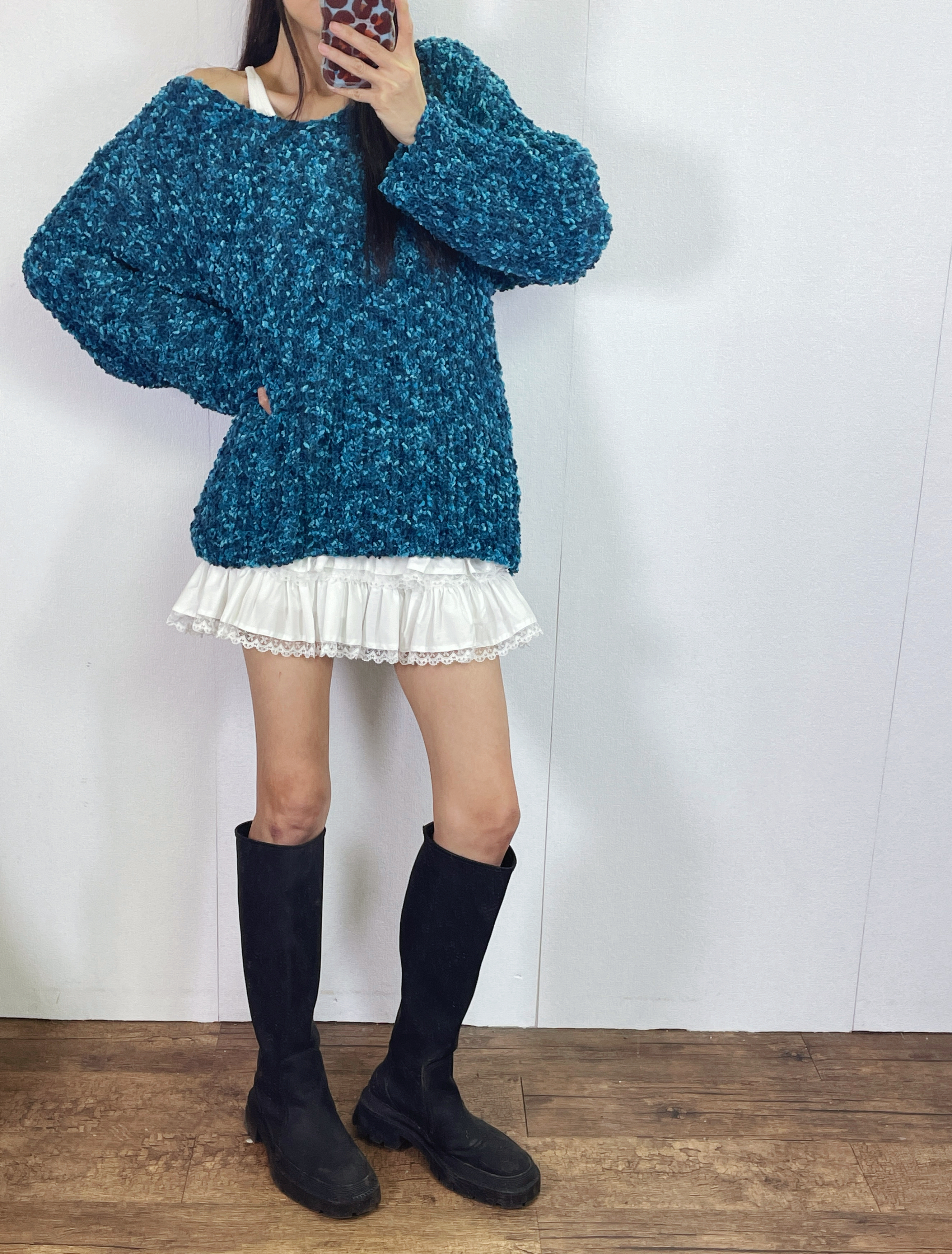 K5530 毛巾針織料V領長身top