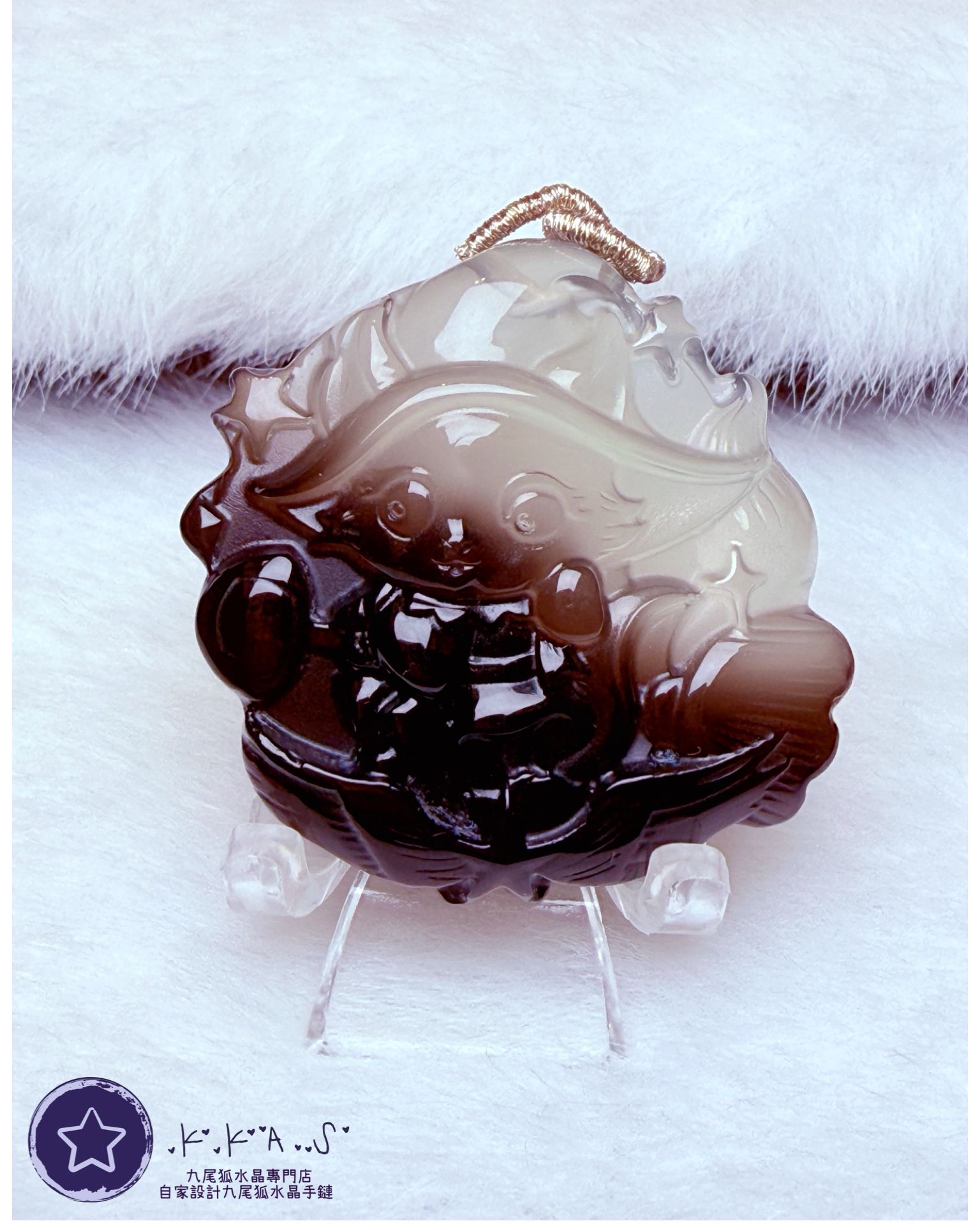 K00134 茶水晶 邱比特狐 - 吊墜/手牌兩用款