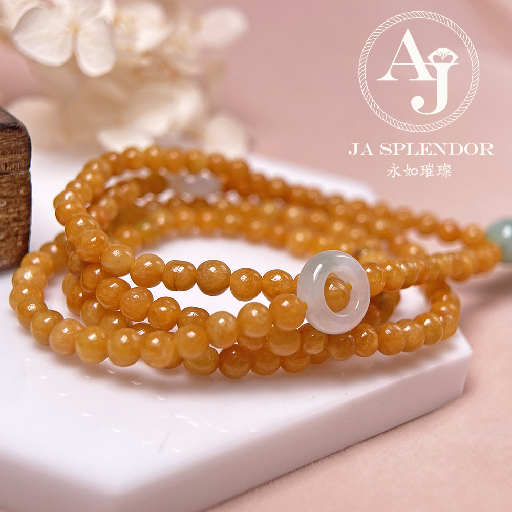 JN-H40-261 天然翡翠A玉 華麗黃翡配綠珠串串金項鏈