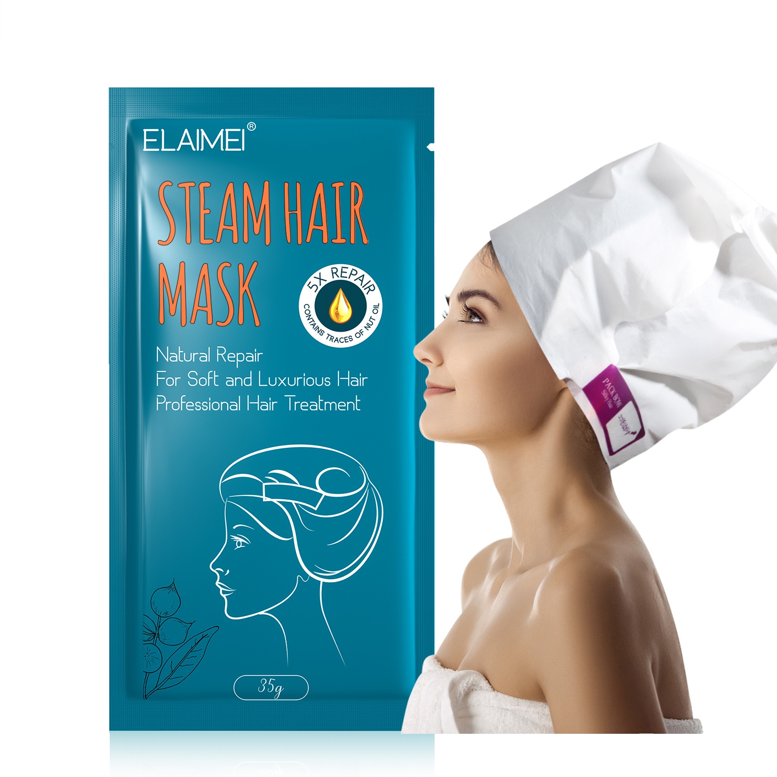 ELAIMEI (1包) 天然修復蒸汽髮膜 保濕防毛躁 柔順受損髮質 修護頭髮 [平行進口]  TT0542